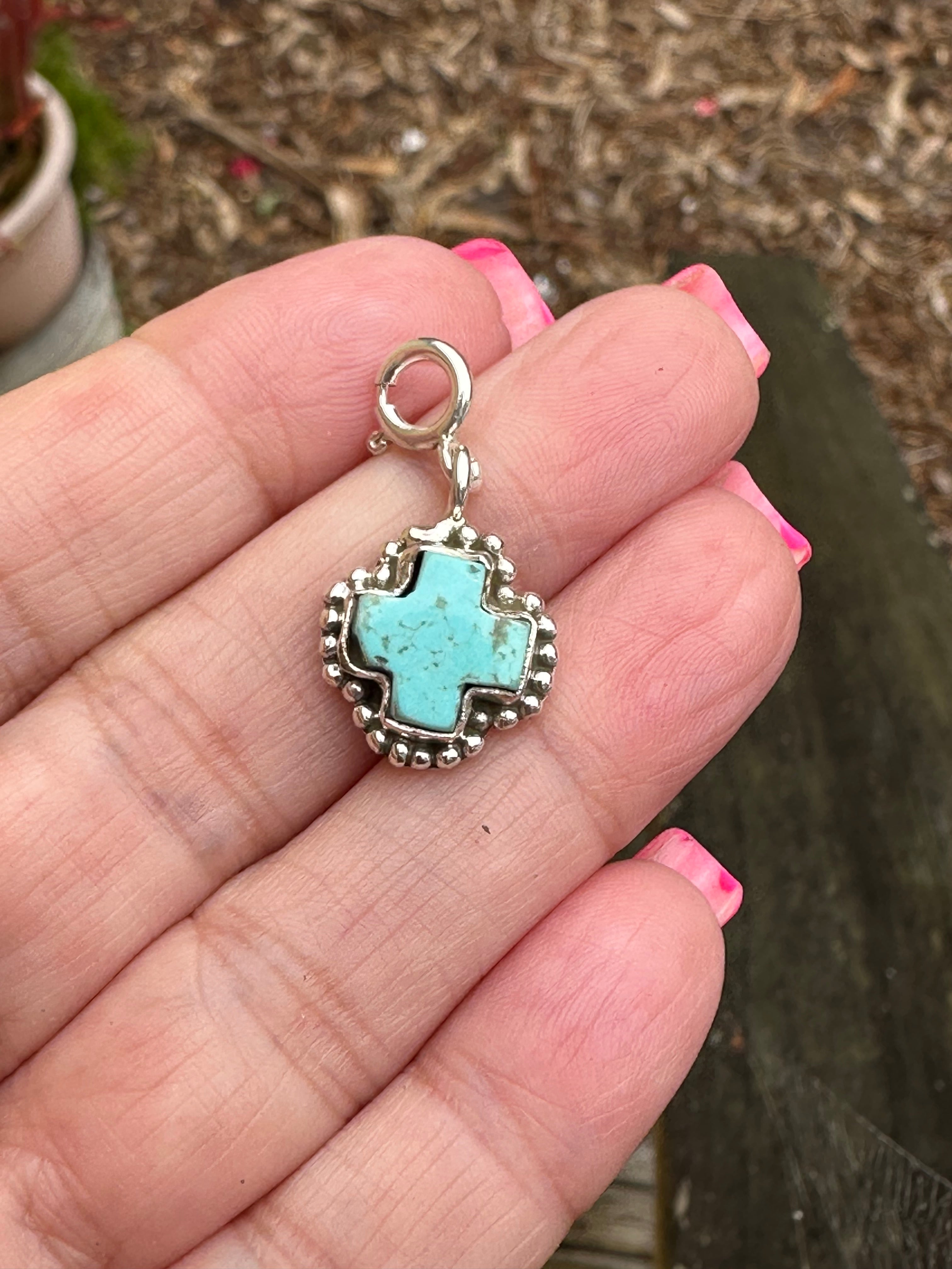 Sterling Silver and Turquoise Ball Cross Charm