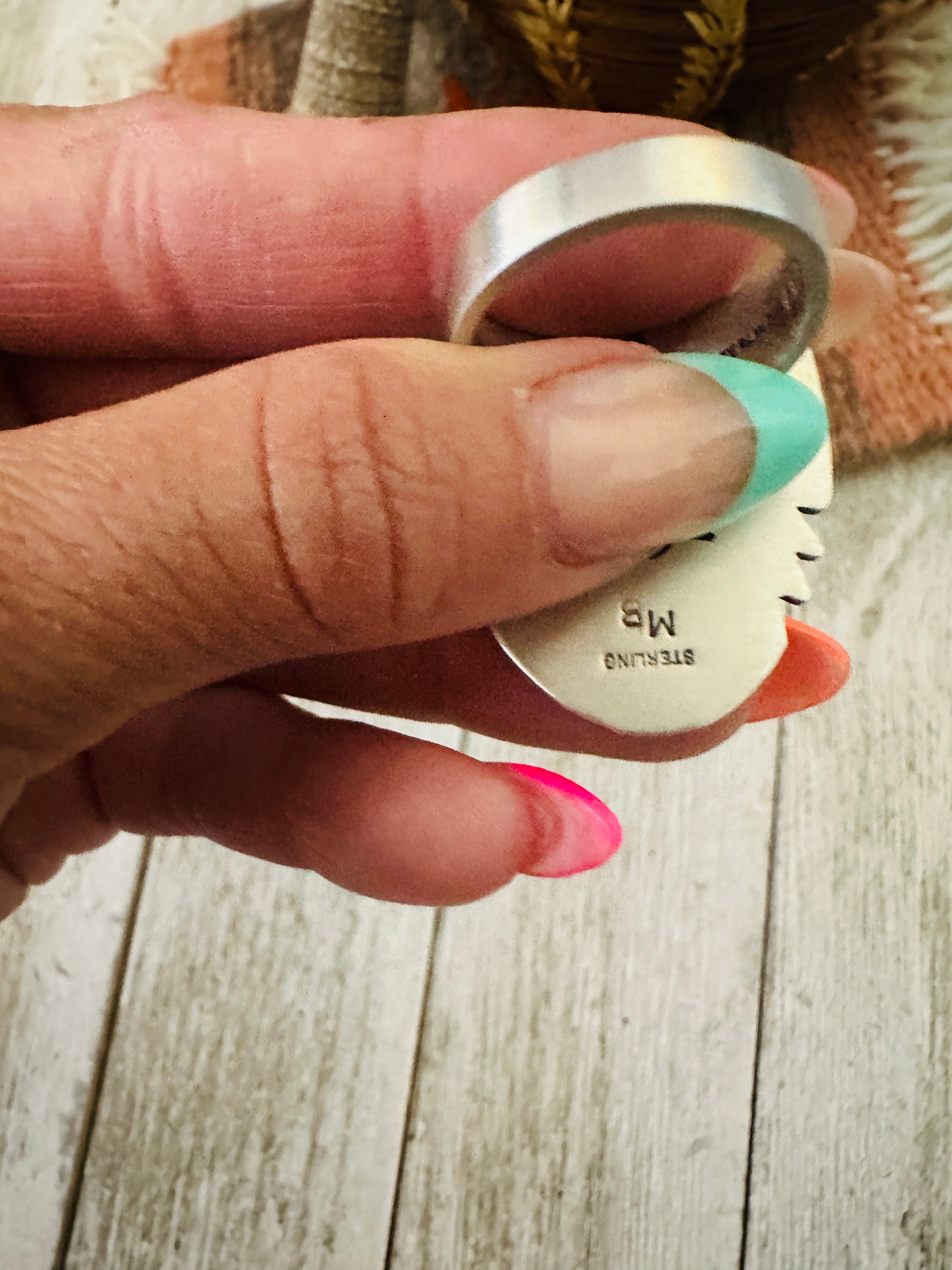 Handcrafted & Hand Stamped Sterling Silver & Sonoran Mountain Turquoise Ring Size 9