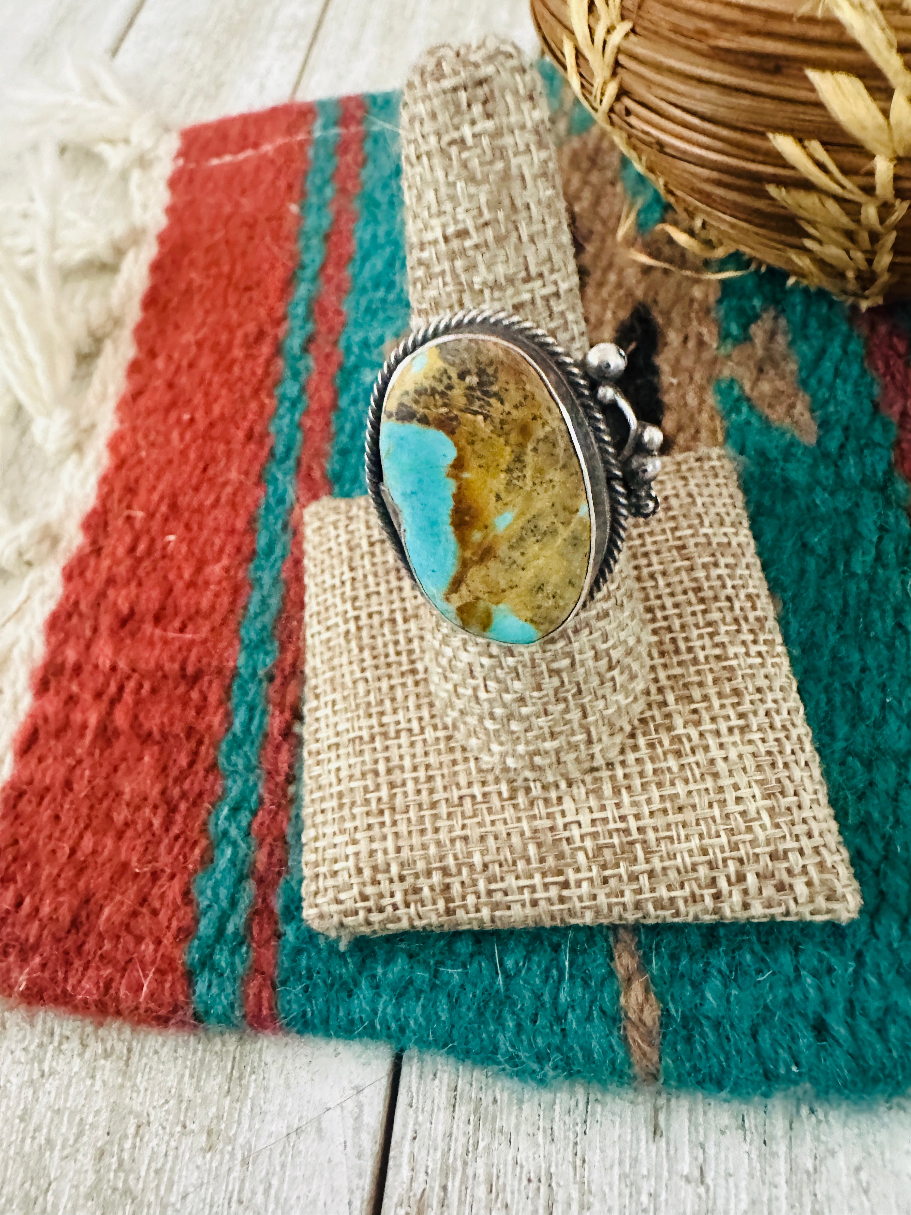 Handcrafted Turquoise & Sterling Silver Adjustable Ring by Jacqueline Silver