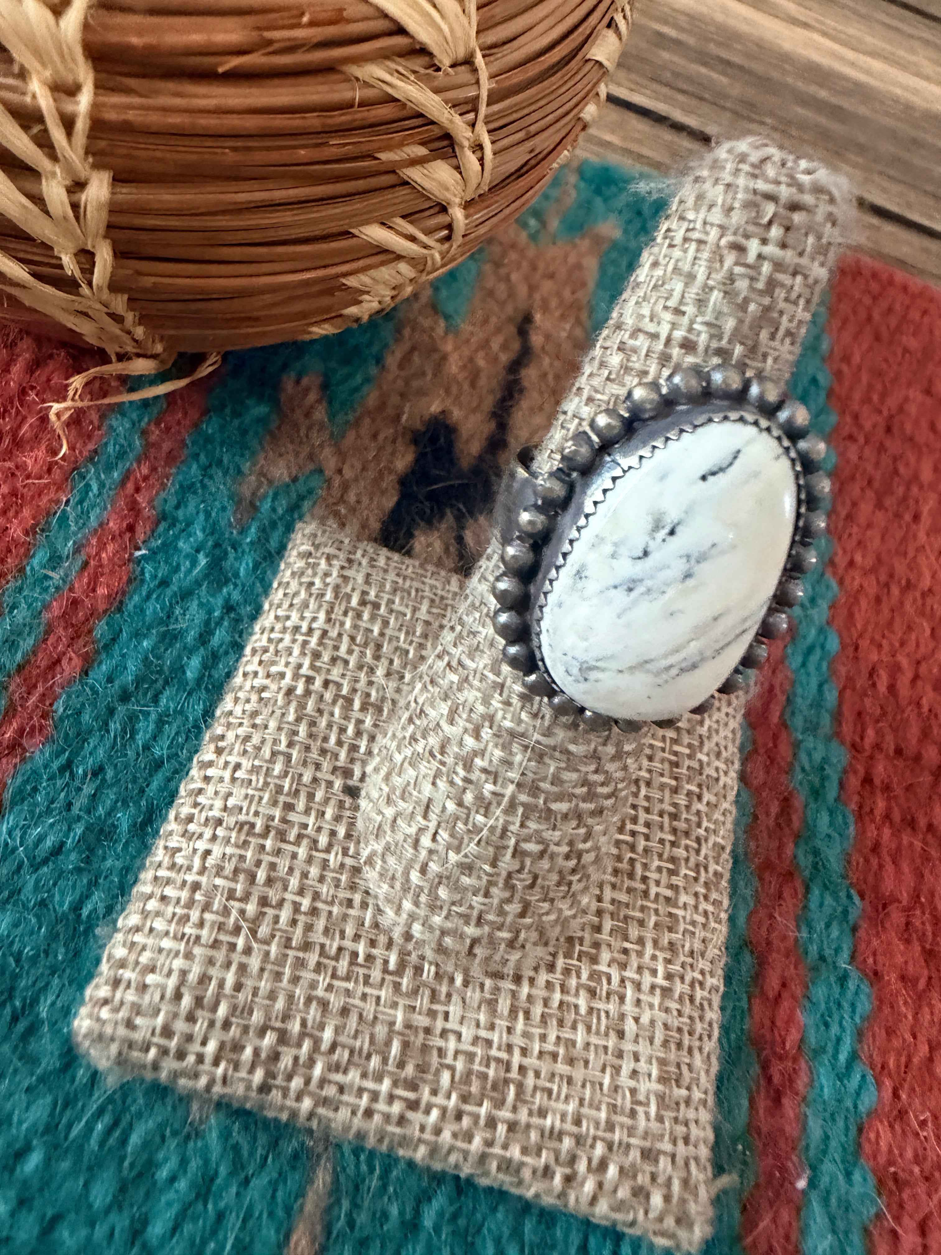 Handcrafted White Buffalo & Sterling Silver Adjustable Ring by Tillie Jon