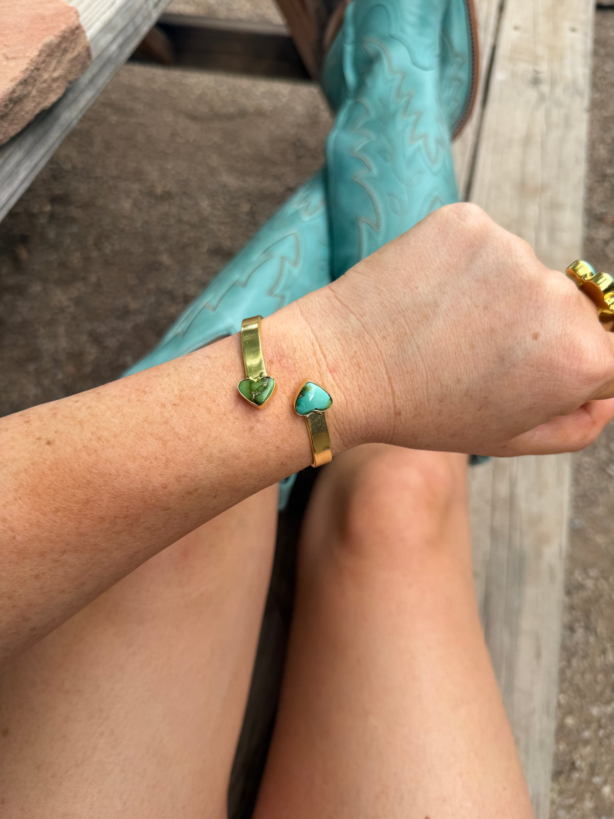 “The Golden Collection” Painted Desert Handmade Natural Sonoran Mountain Turquoise Gold Plated Adjustable Bracelet Cuff STYLE 2