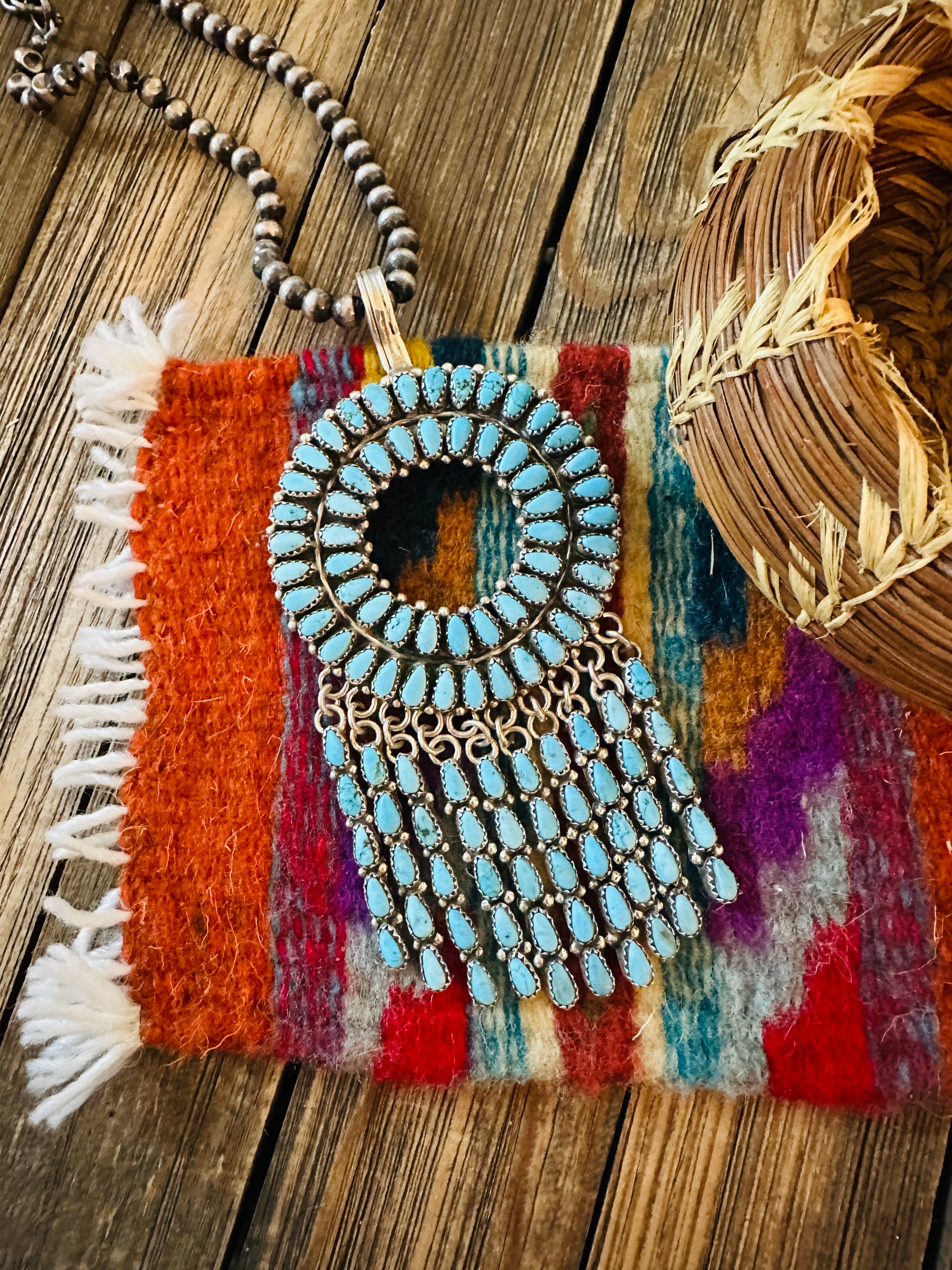 Handcrafted Sterling Silver & Turquoise Cluster Tassel Pendant by Juliana Williams