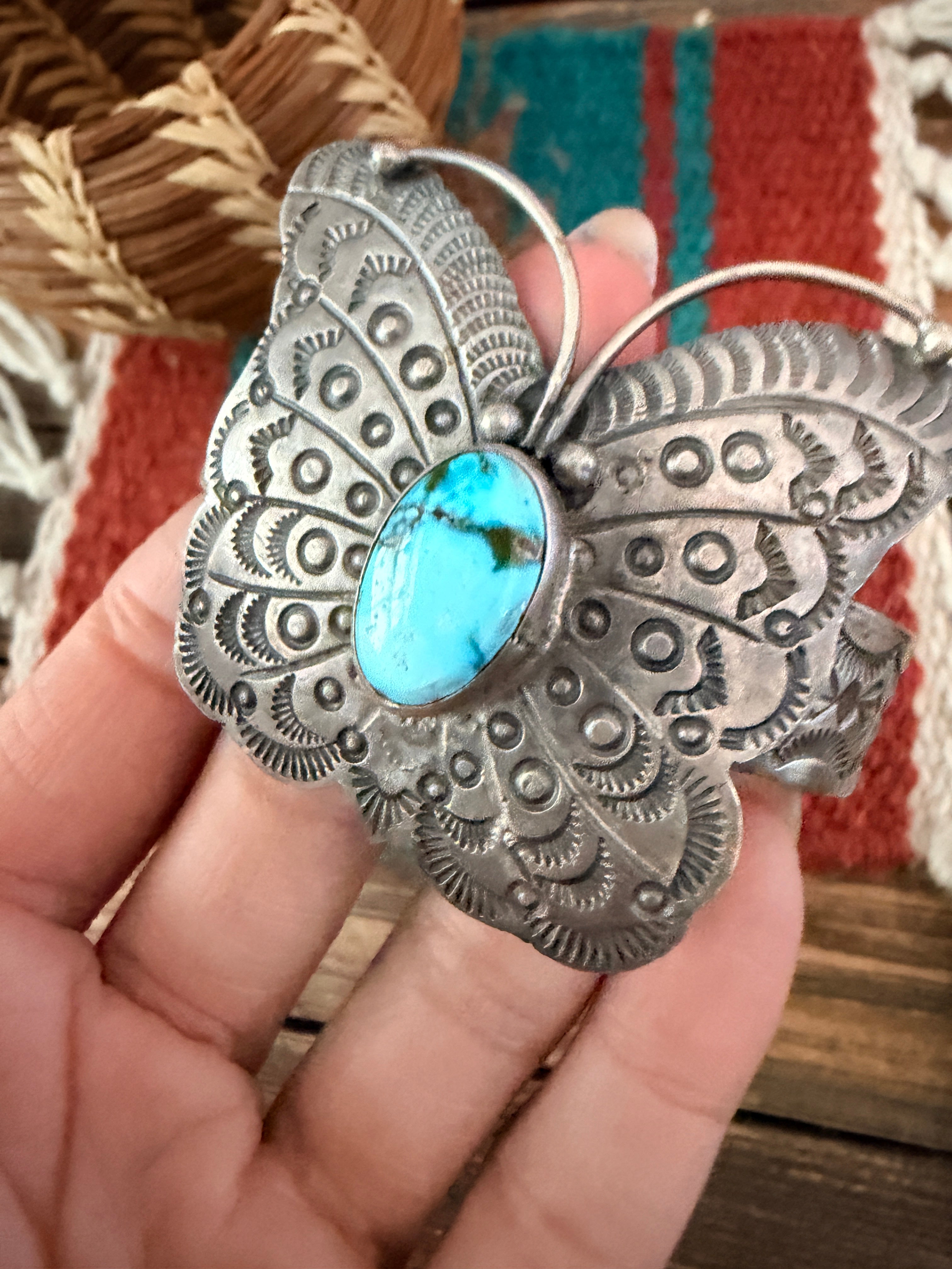 Handcrafted Turquoise & Sterling Silver Butterfly Cuff Bracelet by Bobby Johnson