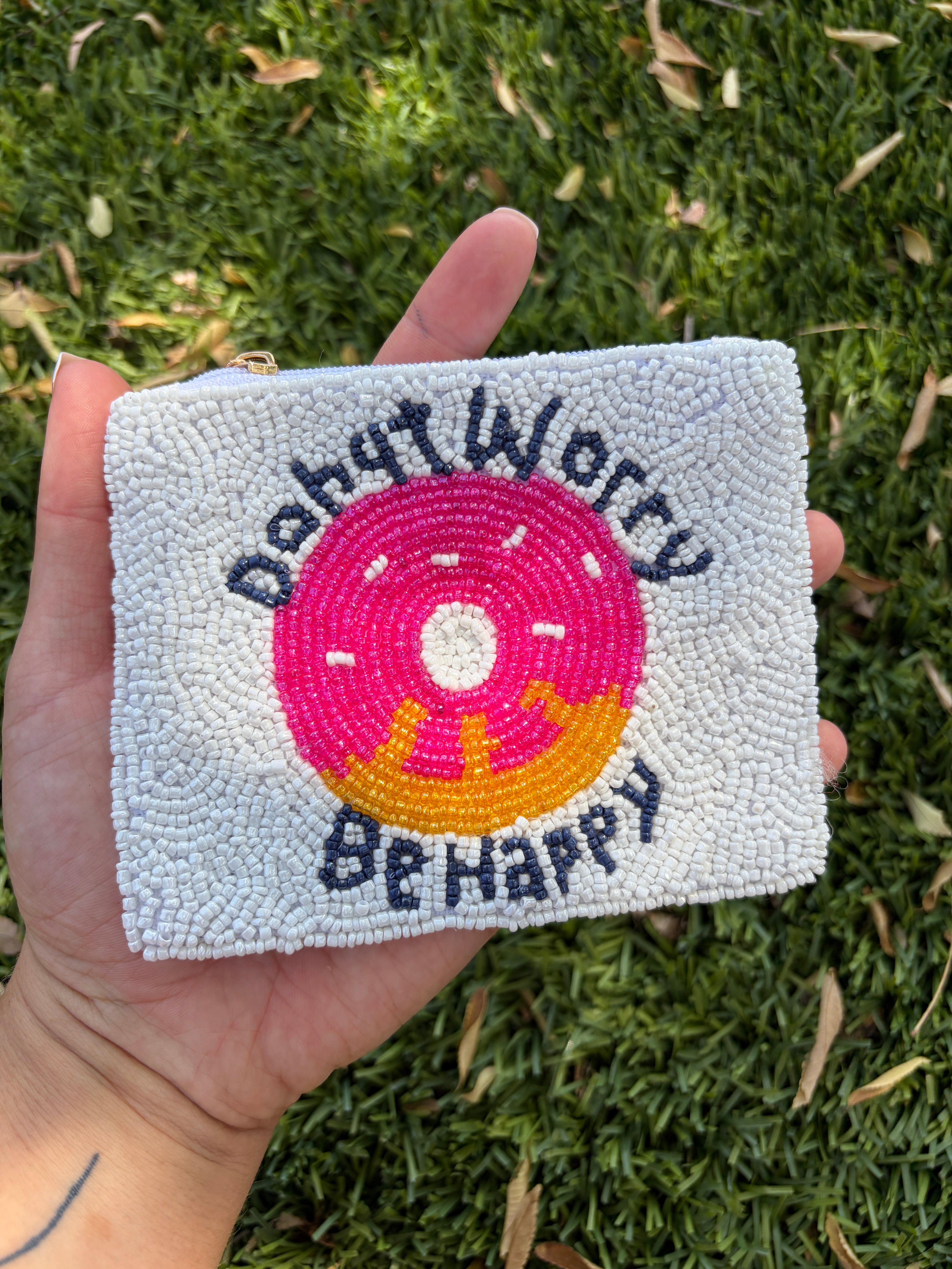 Handmade Beaded “Donut Worry, Be Happy” Coin Purse