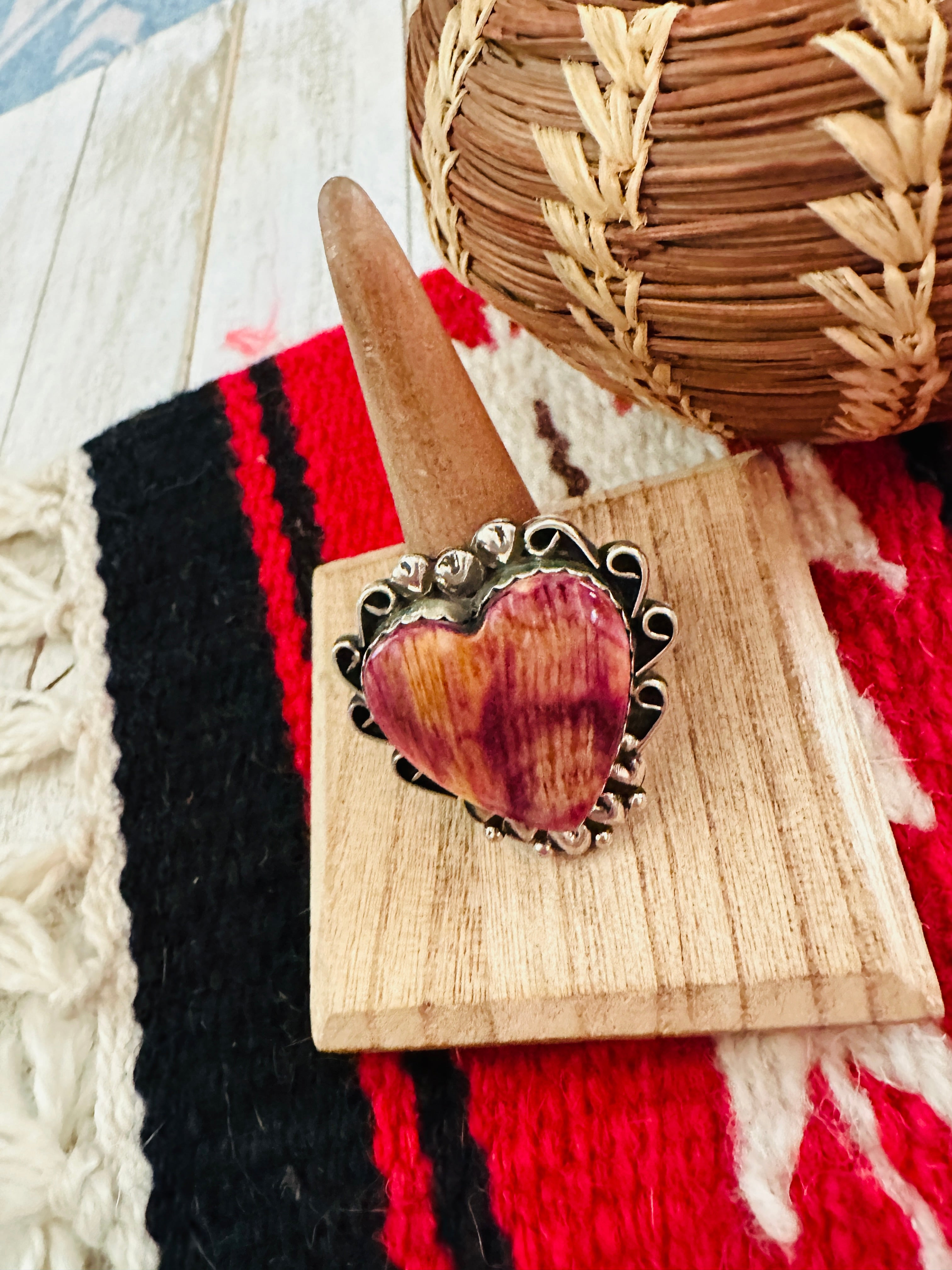 Navajo Purple Spiny & Sterling Silver Heart Ring Size 9.5