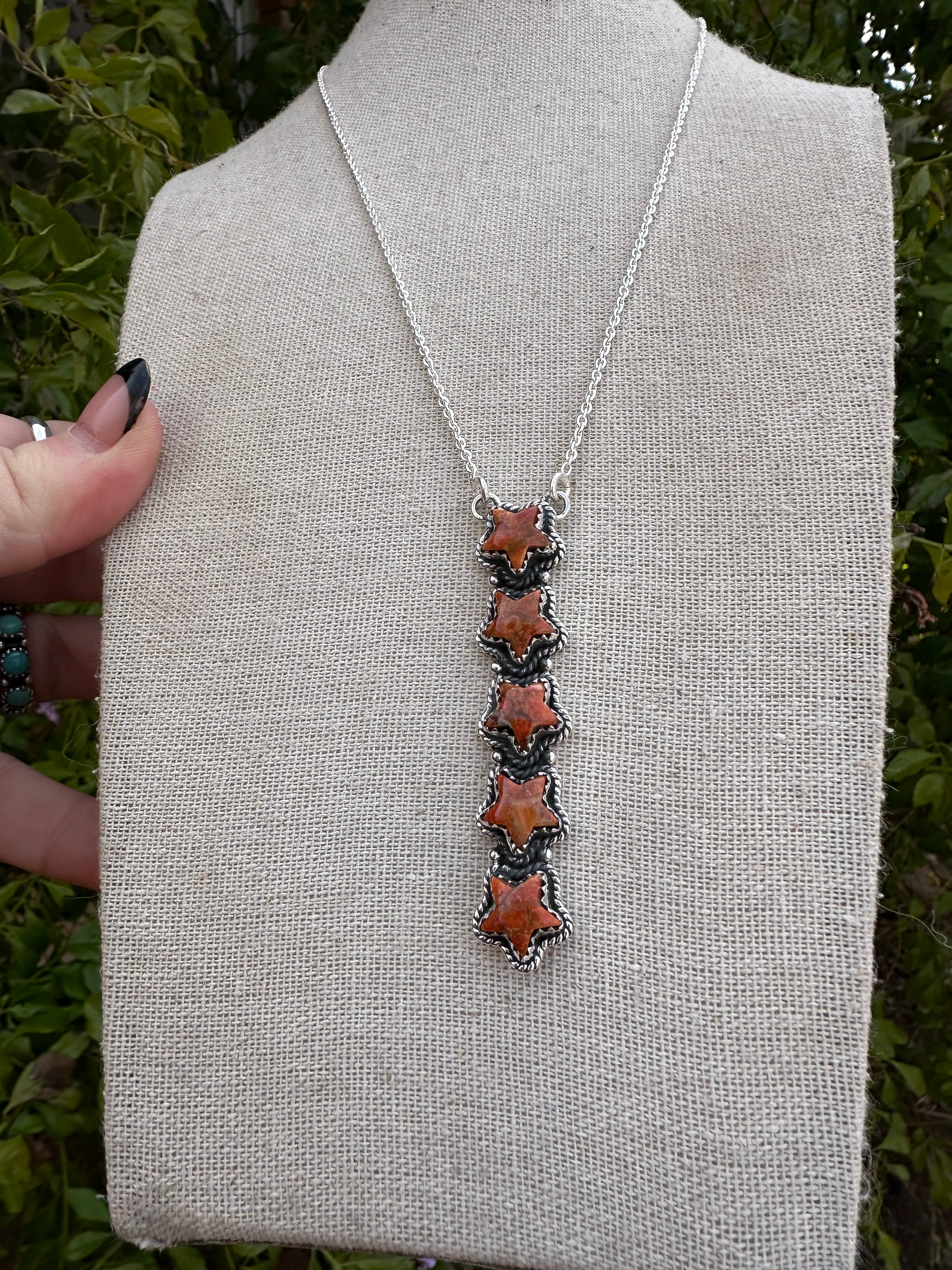 Handmade Orange Mojave & Sterling Silver Drop Necklace