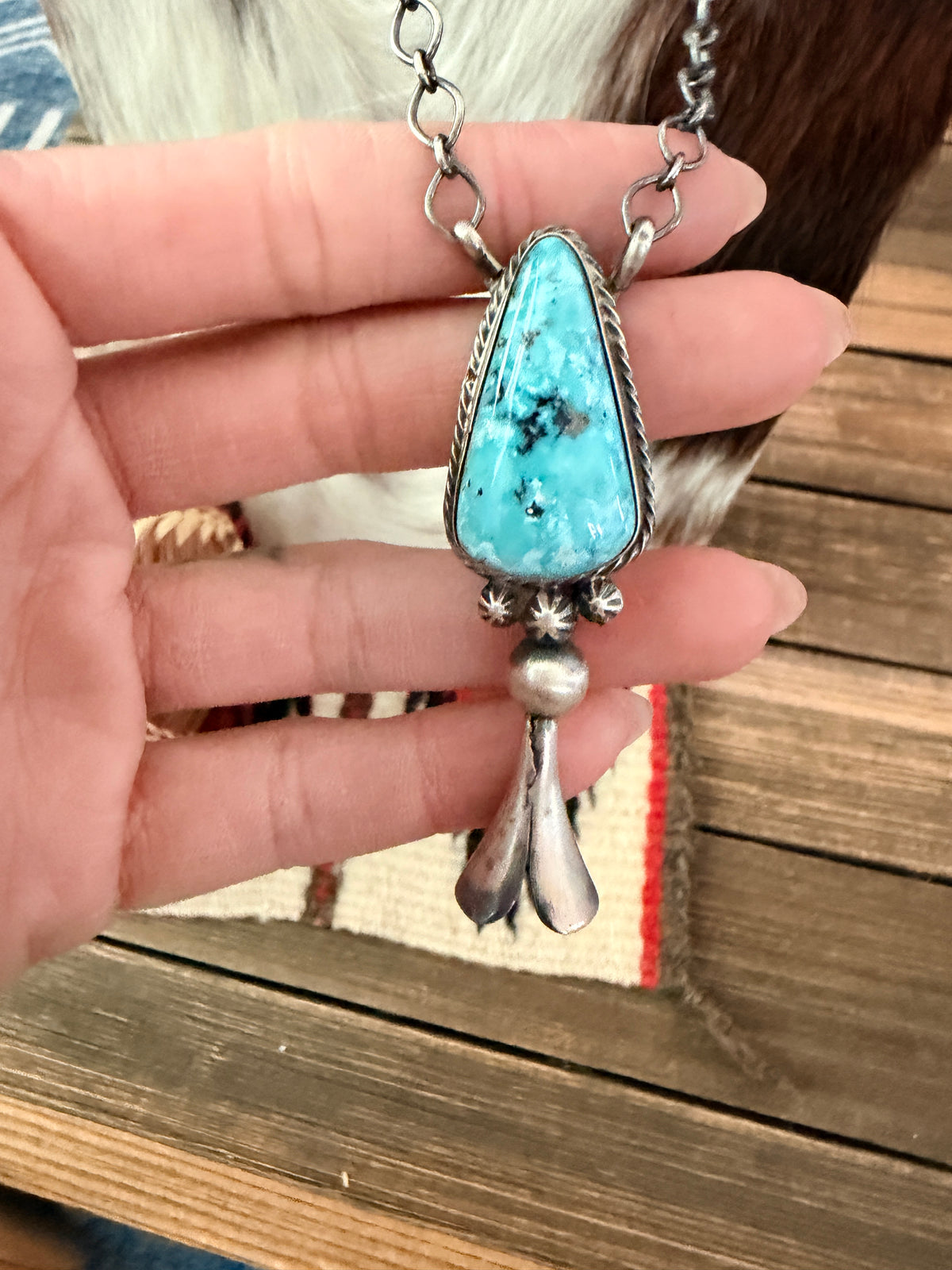 Handcrafted Turquoise & Sterling Silver Blossom Necklace by Sheila Becenti