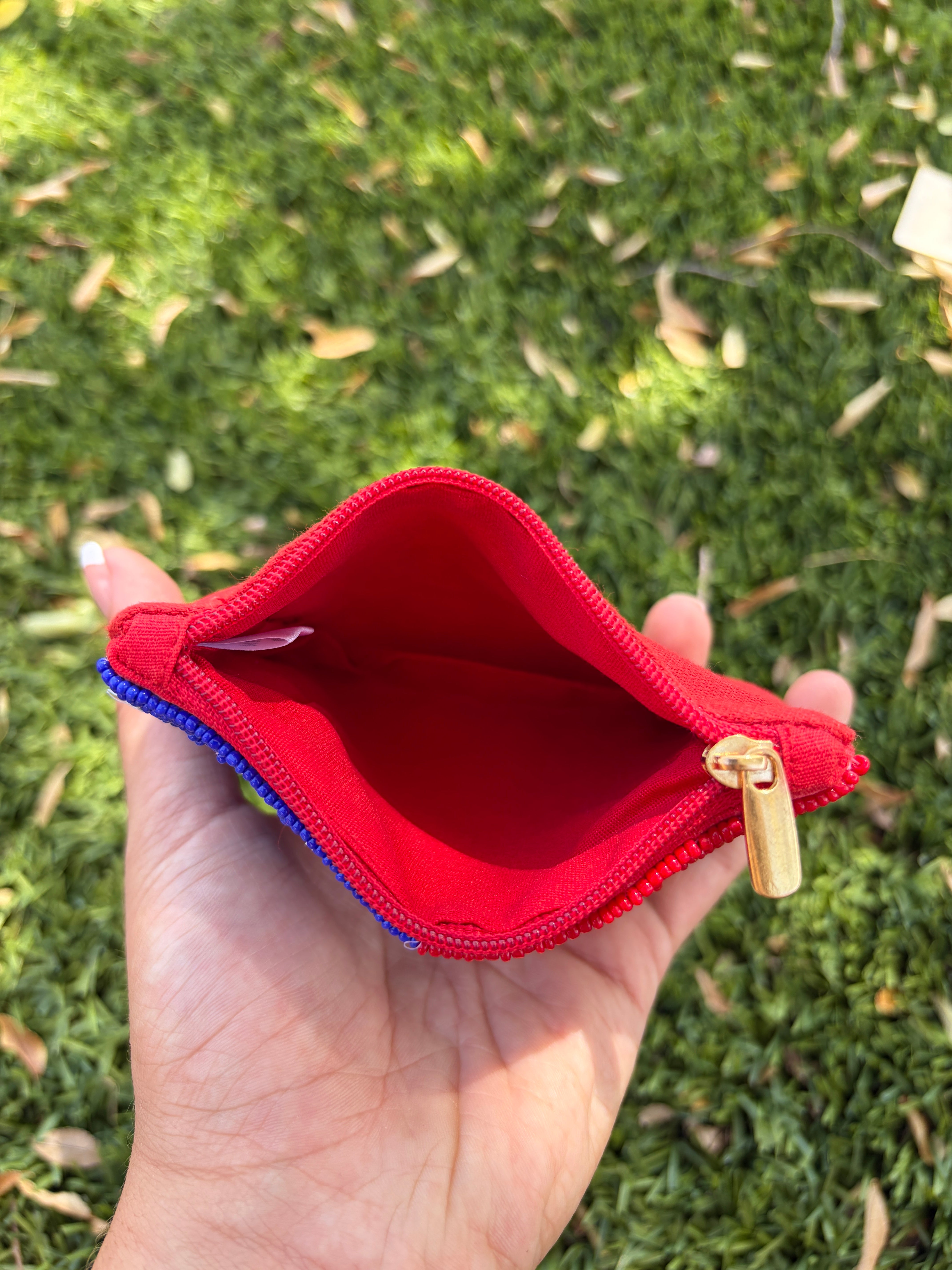 Handmade Beaded American Flag Coin Purse (without beaded stars)