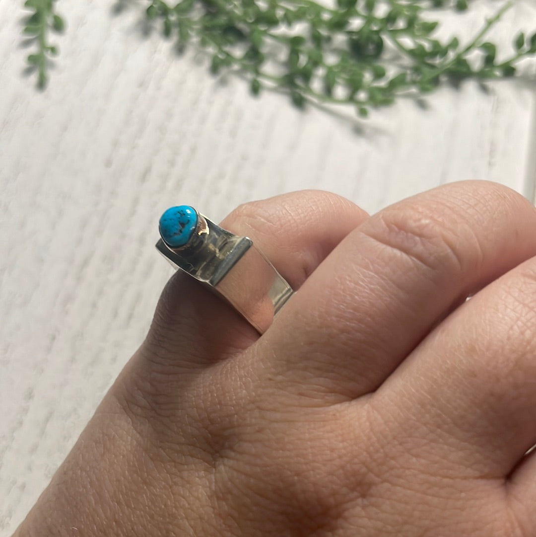 Navajo Sterling Silver Single Stone Turquoise Dome Ring