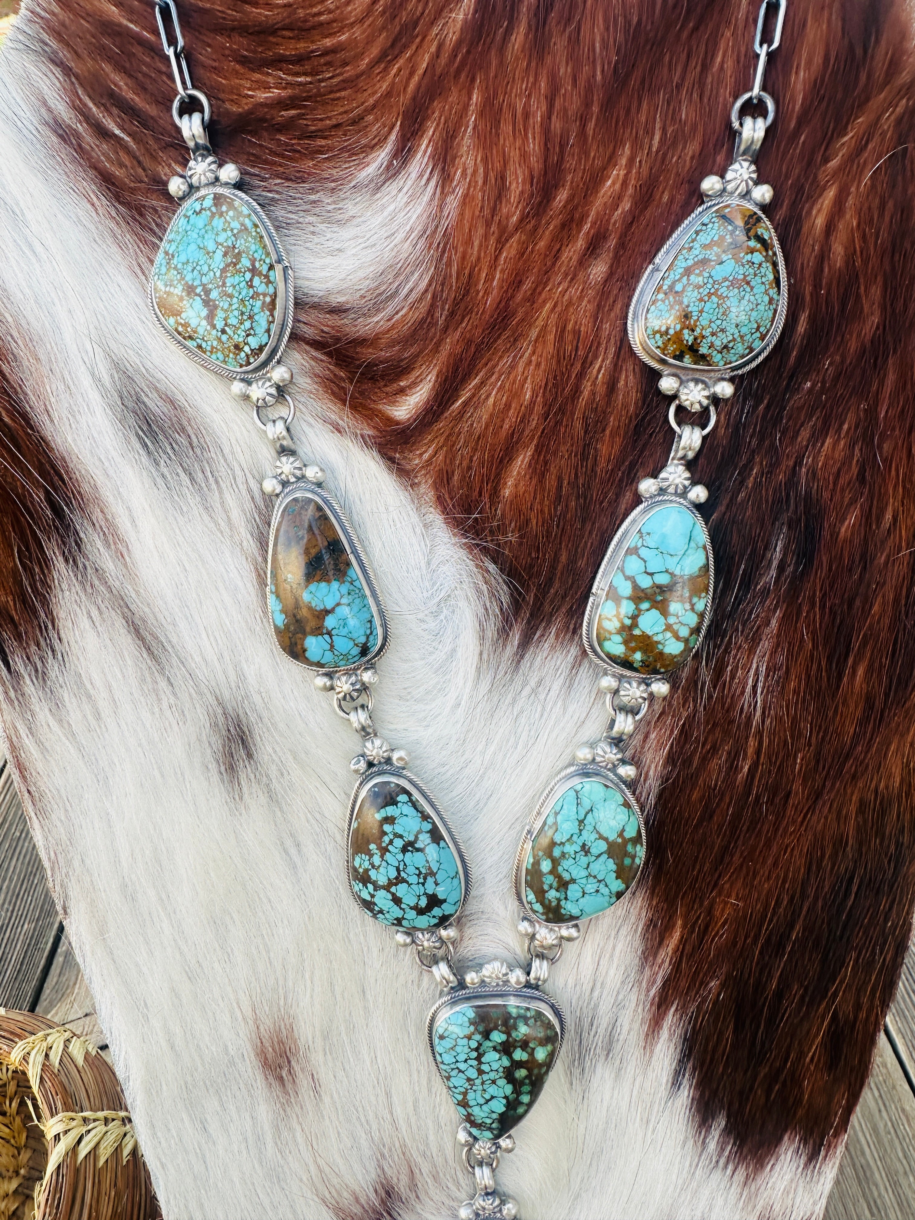 Handcrafted Turquoise & Sterling Silver Necklace and Earring Set by Sheila Becenti