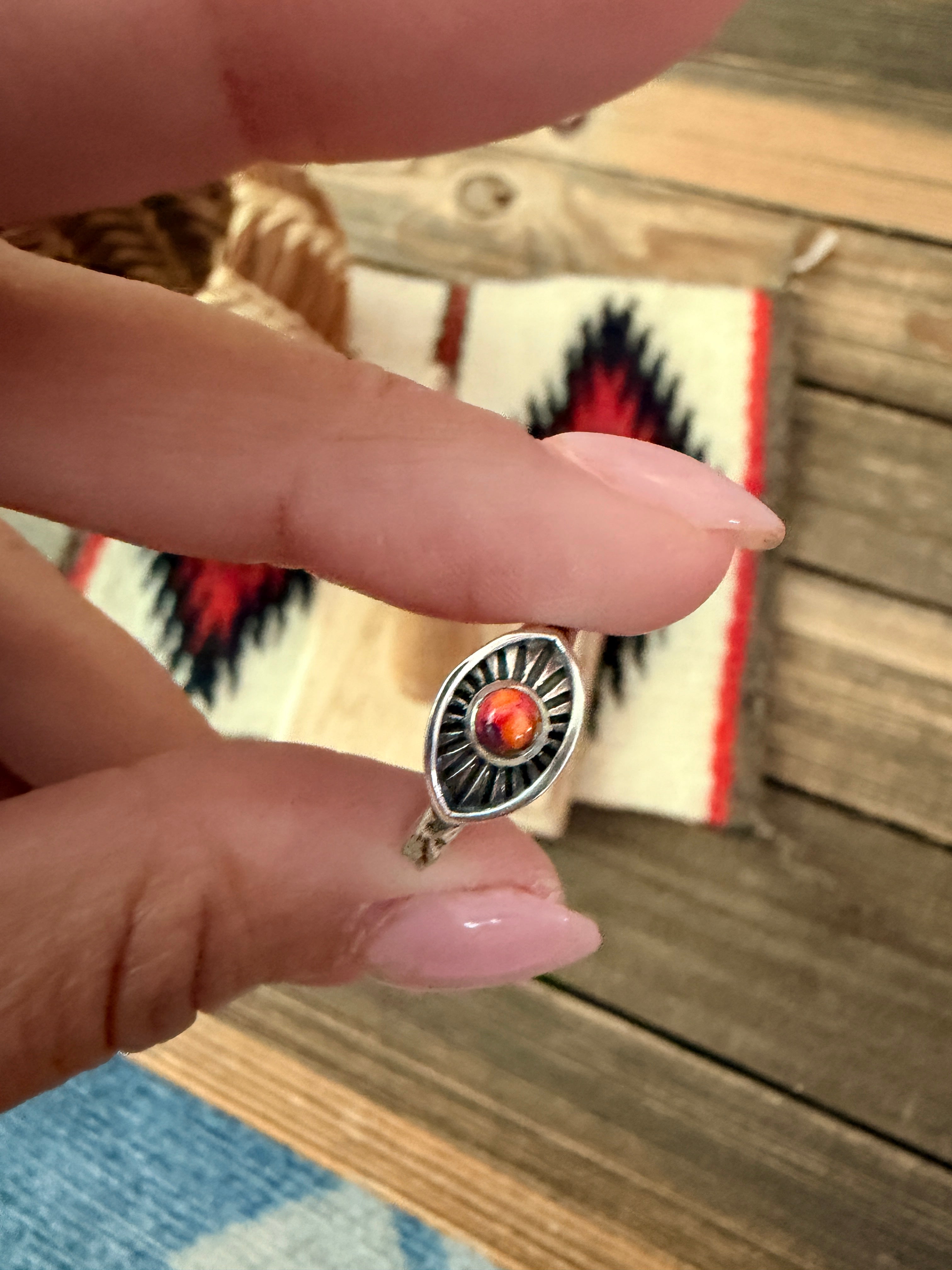 Handmade Sterling Silver & Pink Mojave Adjustable Ring