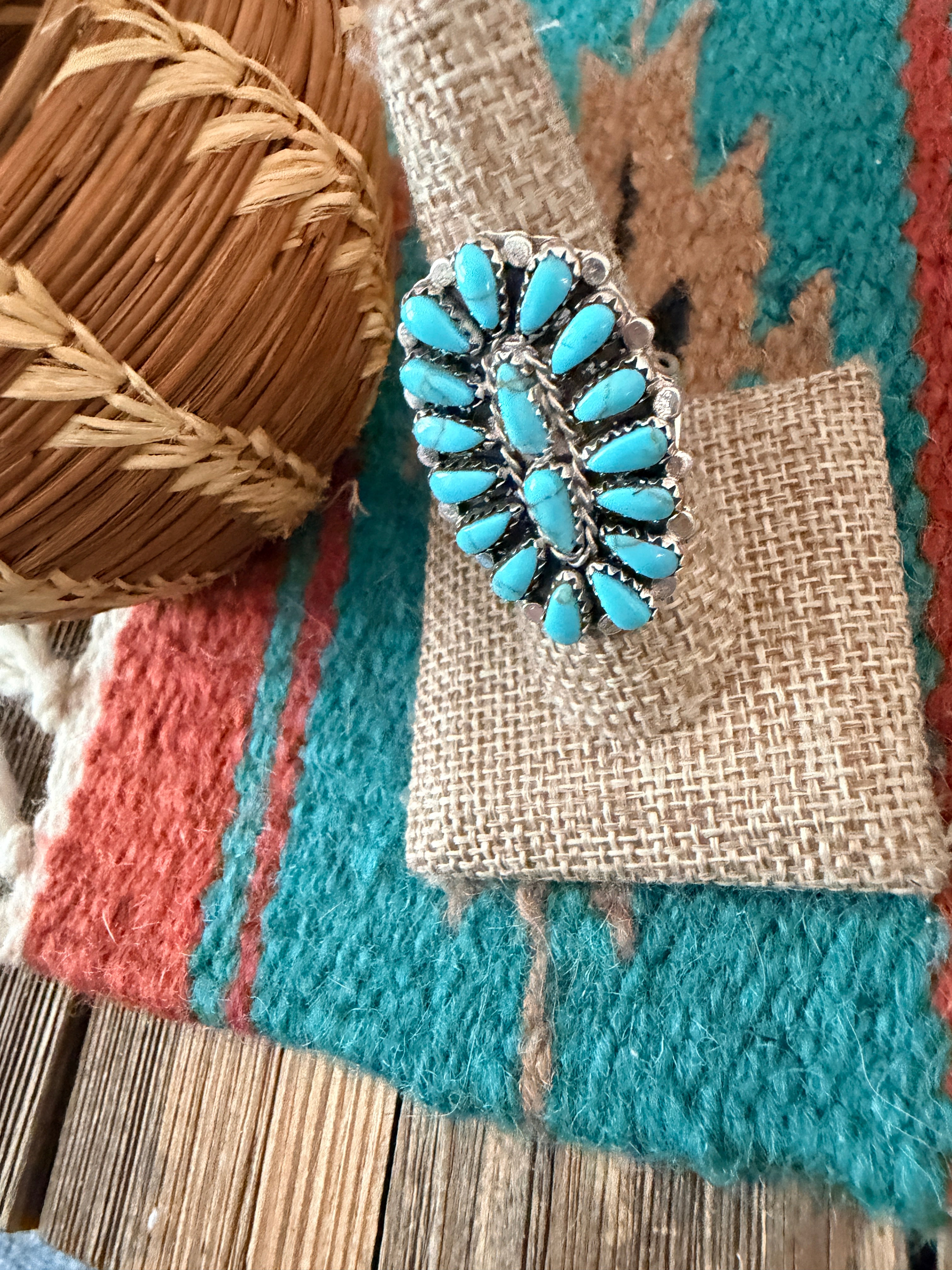 Handcrafted Turquoise & Sterling Silver Cluster Ring