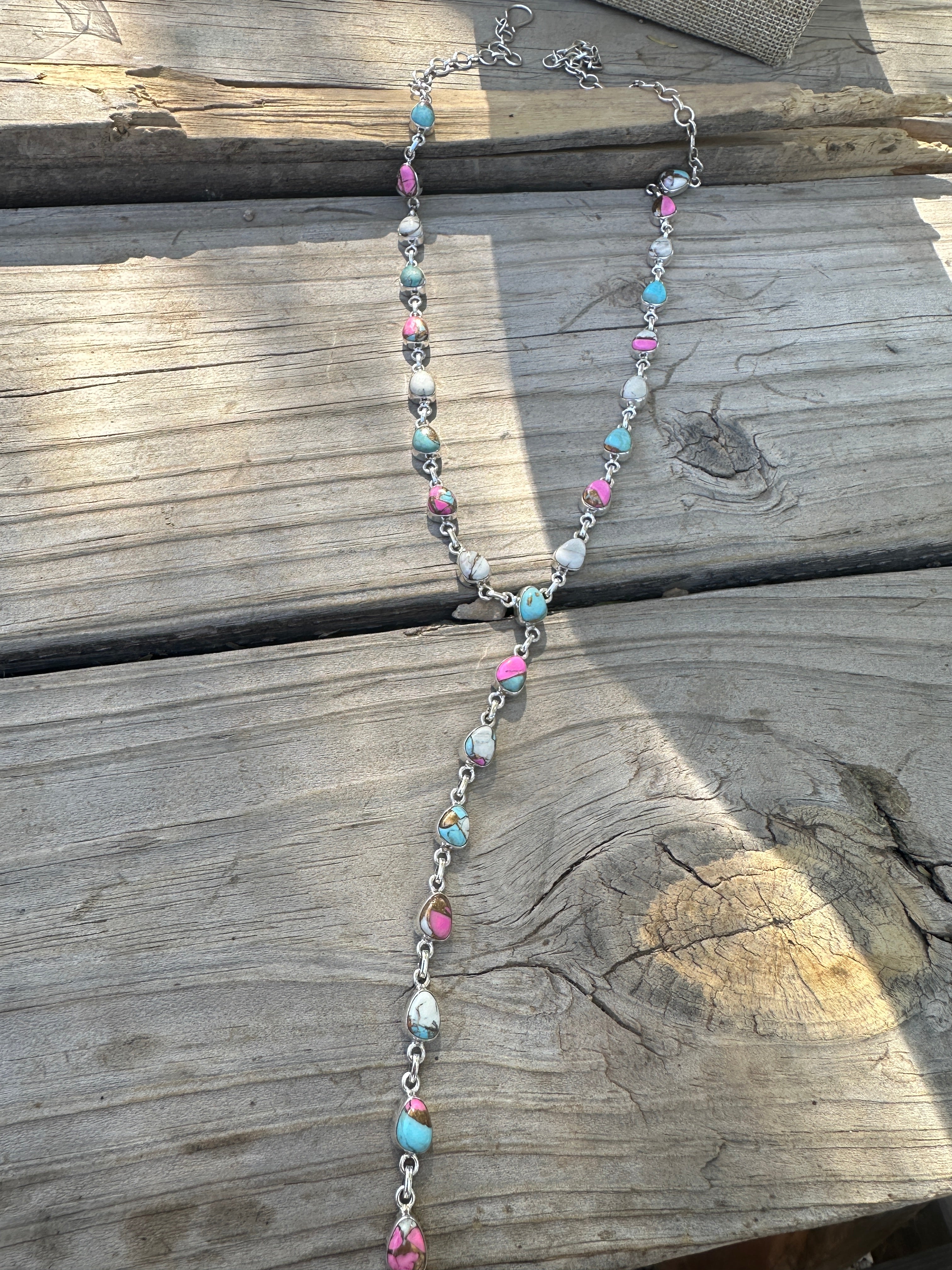 Handmade Cotton Candy Sterling Silver Lariat Necklace