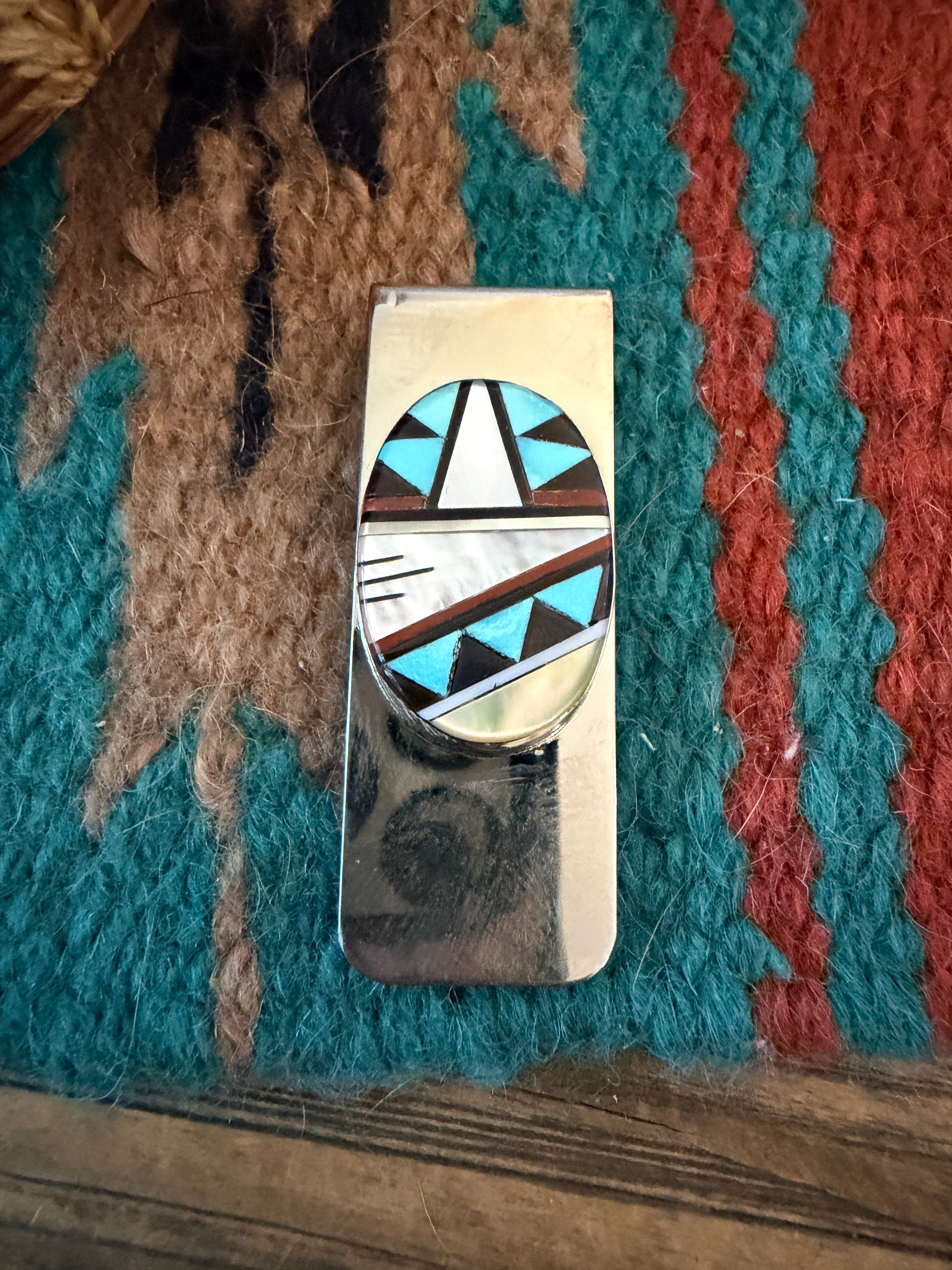 Handcrafted Multi Stone & Sterling Silver Inlay Money Clip