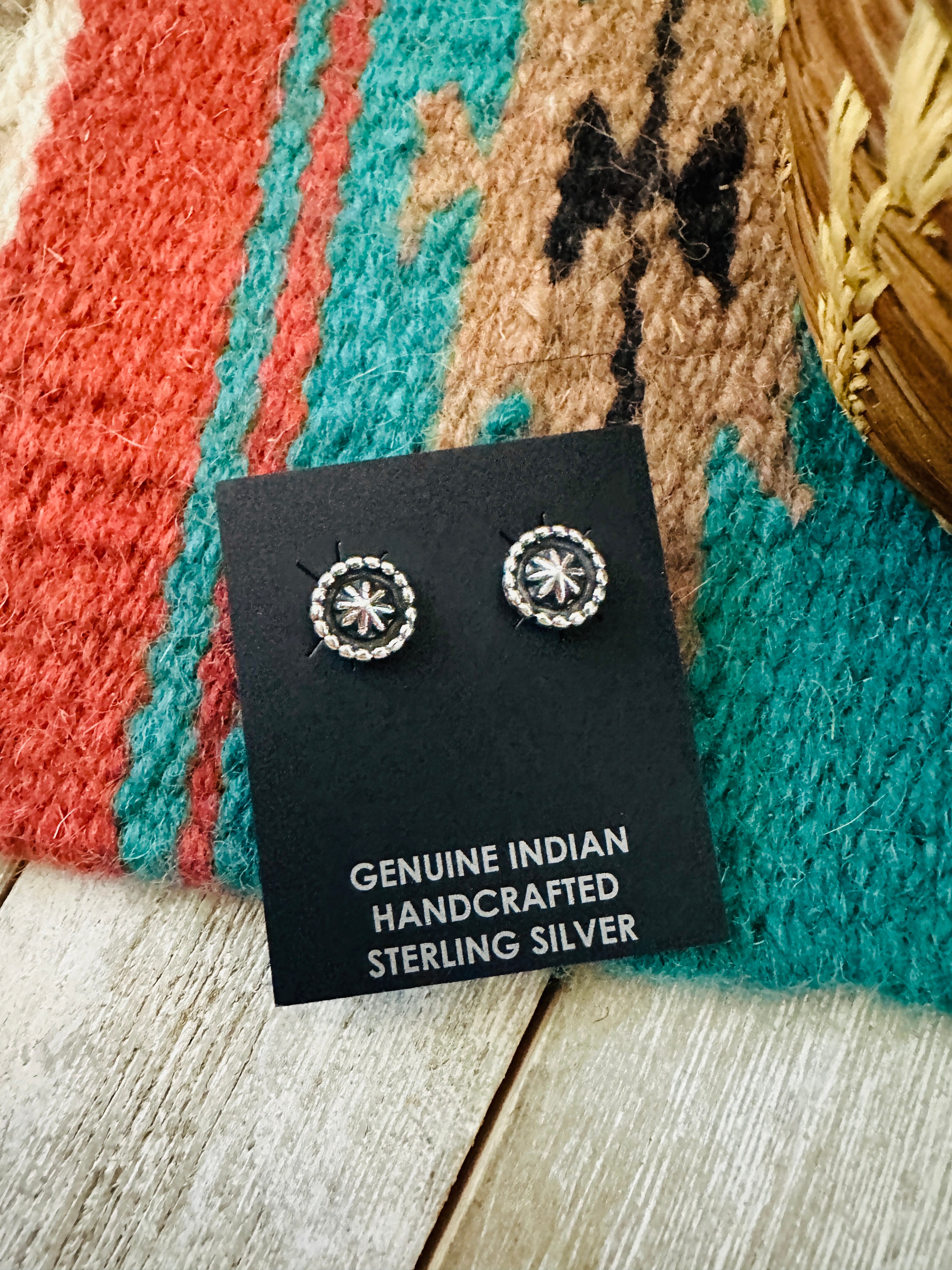 Handcrafted Sterling Silver Concho Stud Earrings 3/8”