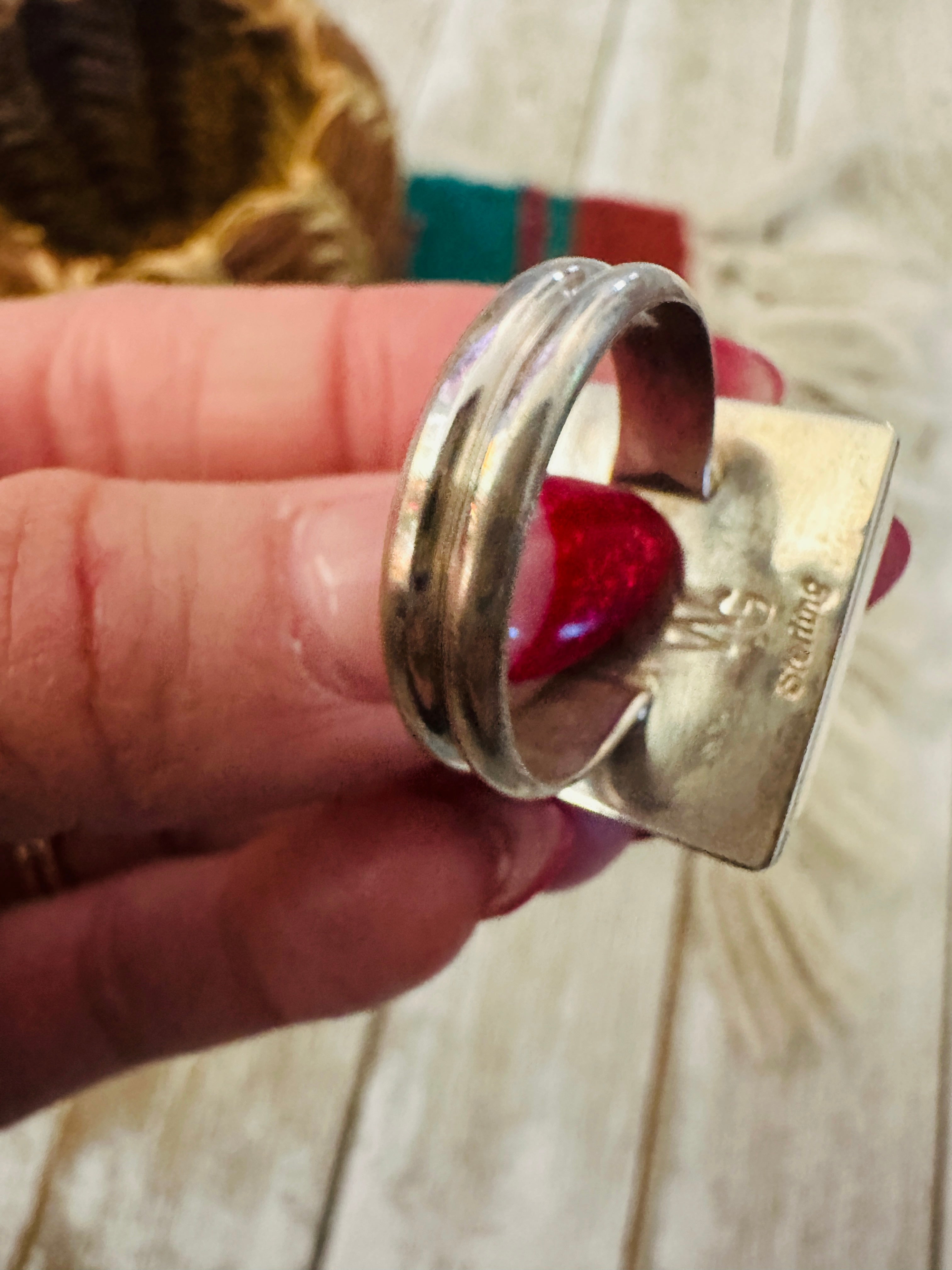 Handcrafted Turquoise & Sterling Silver Ring Size 9.5