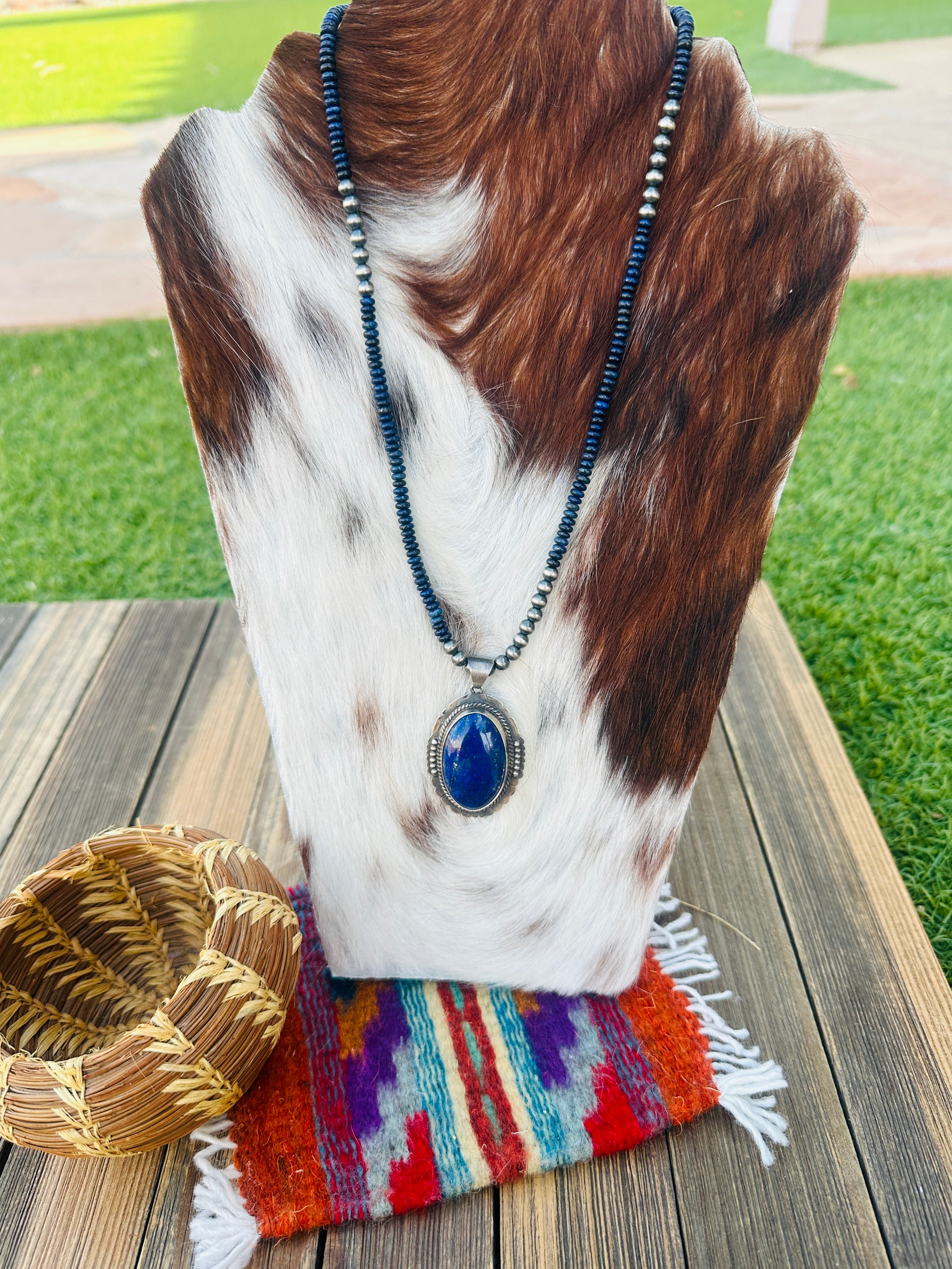 Handcrafted Lapis & Sterling Silver Beaded Necklace