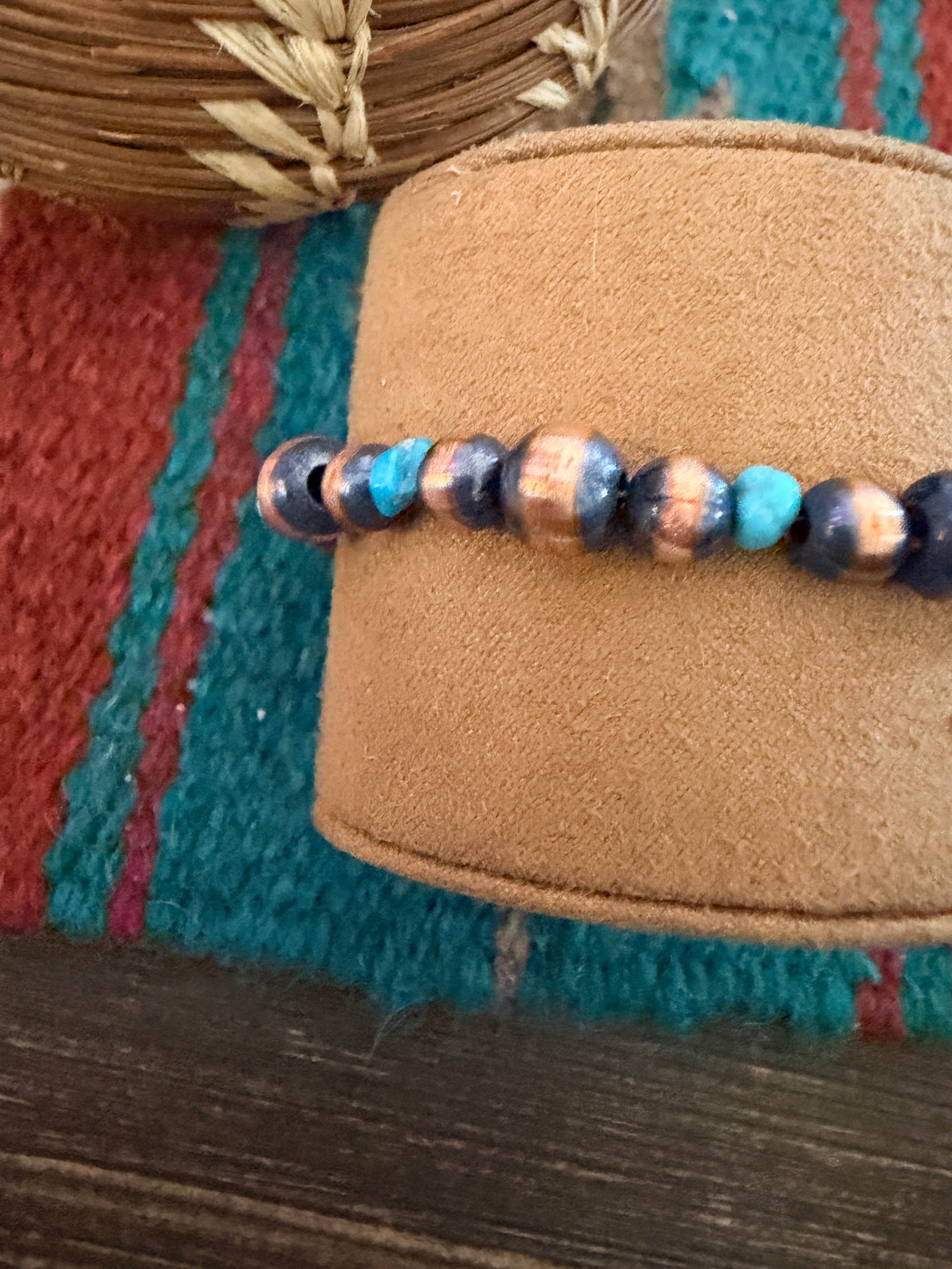 Handcrafted Turquoise & Copper Beaded Bracelet