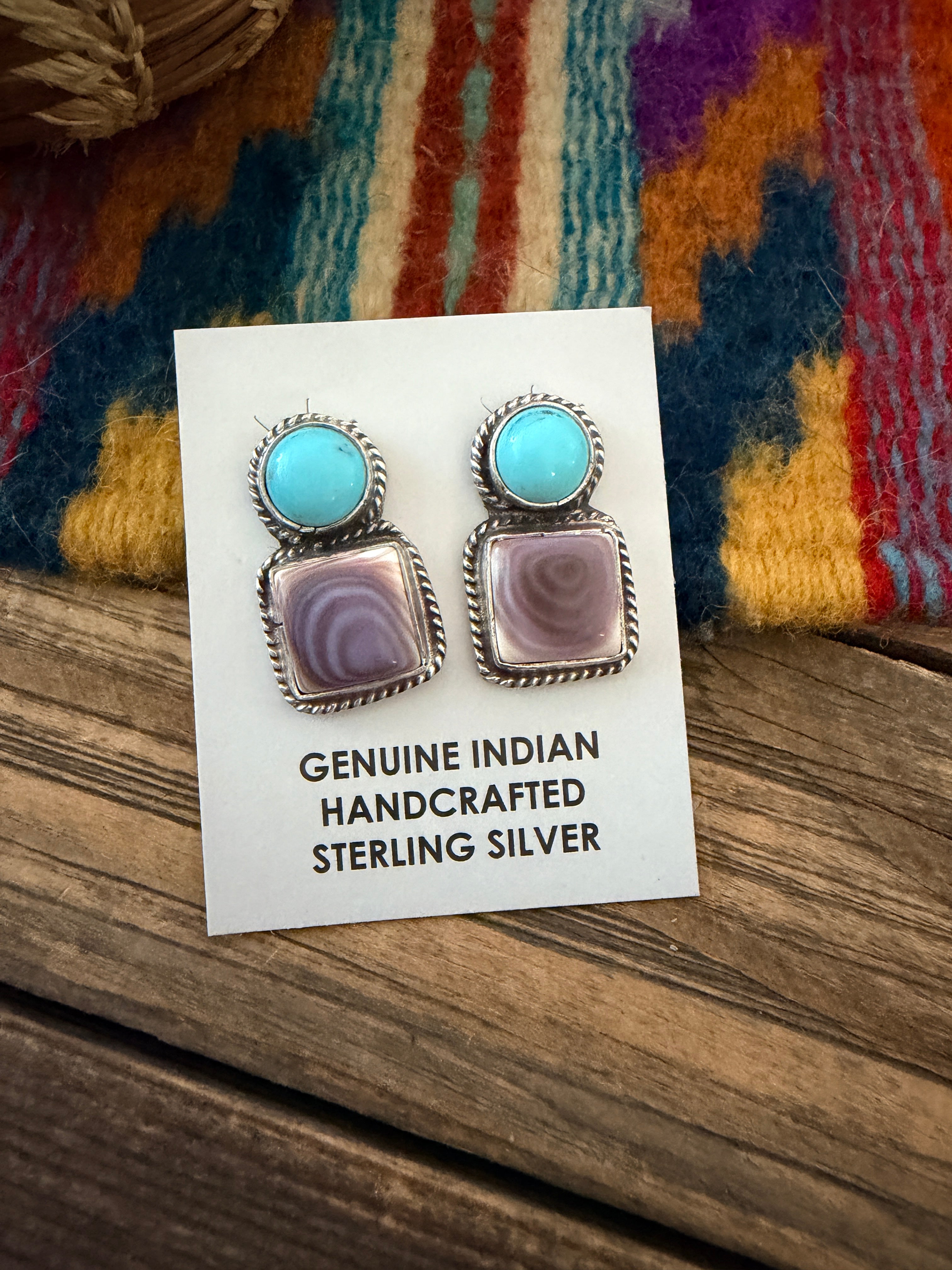 Handcrafted Agate, Turquoise & Sterling Silver Post Earrings by Marcella James