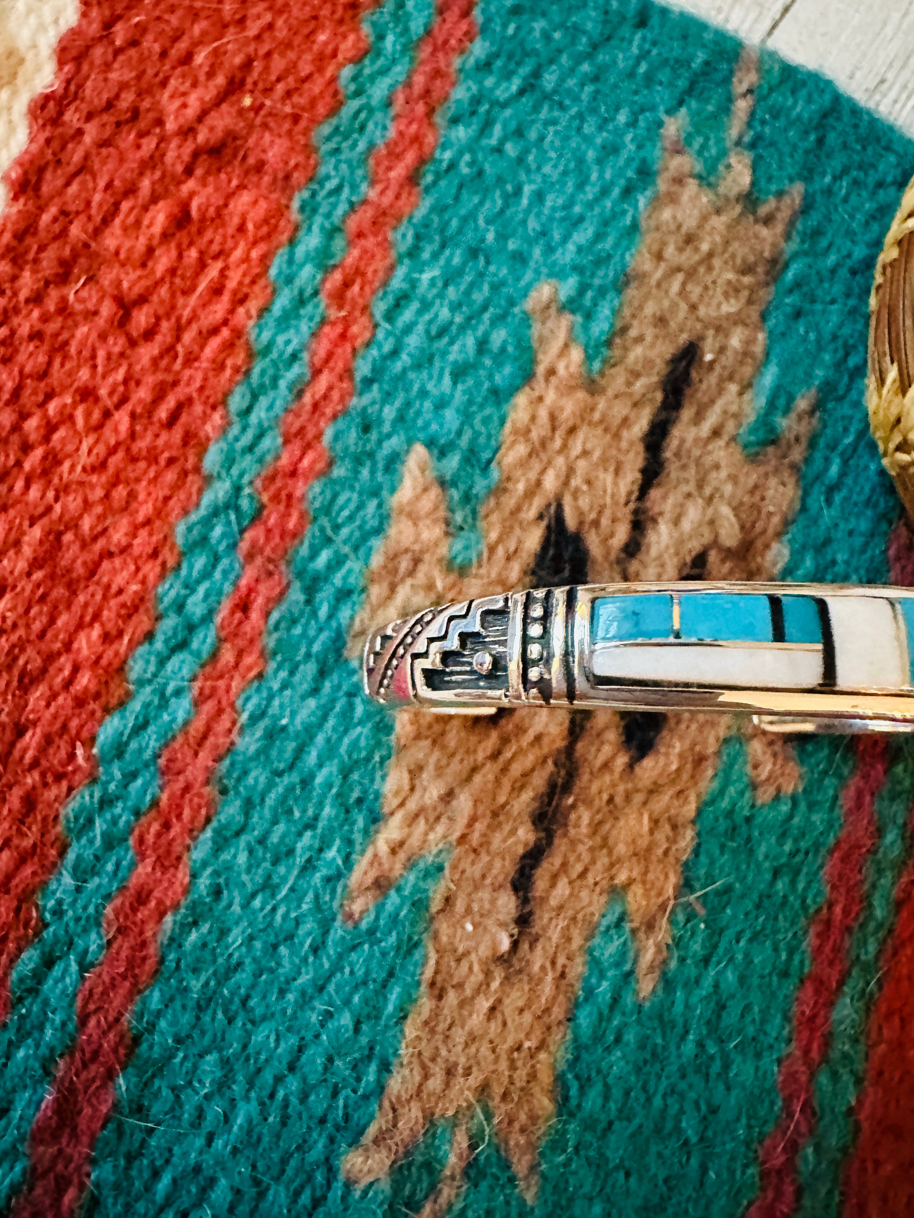 Navajo Multi Stone & Sterling Silver Inlay Cuff Bracelet