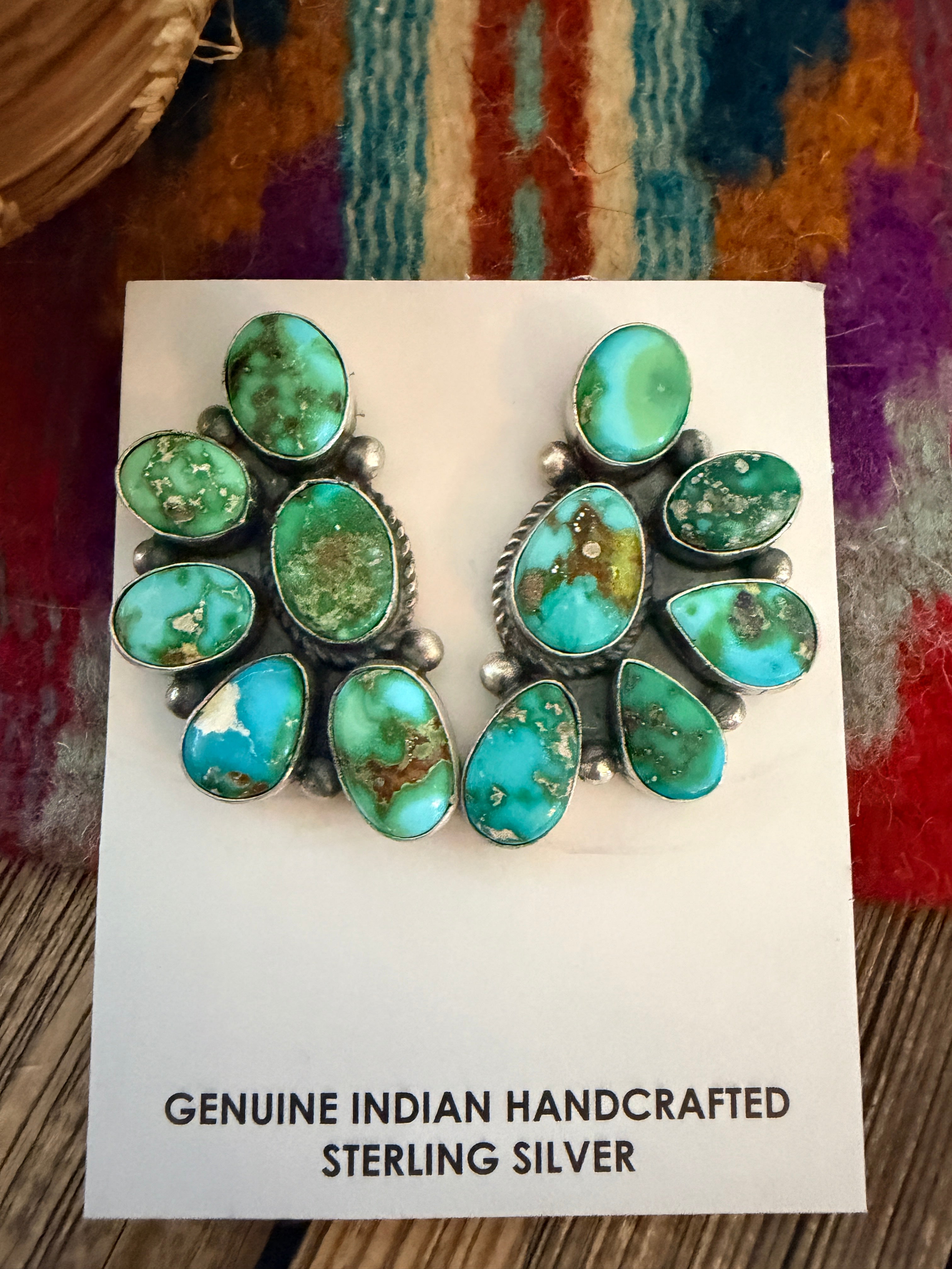 Handcrafted Sonoran Mountain Turquoise & Sterling Silver Cluster Post Earrings