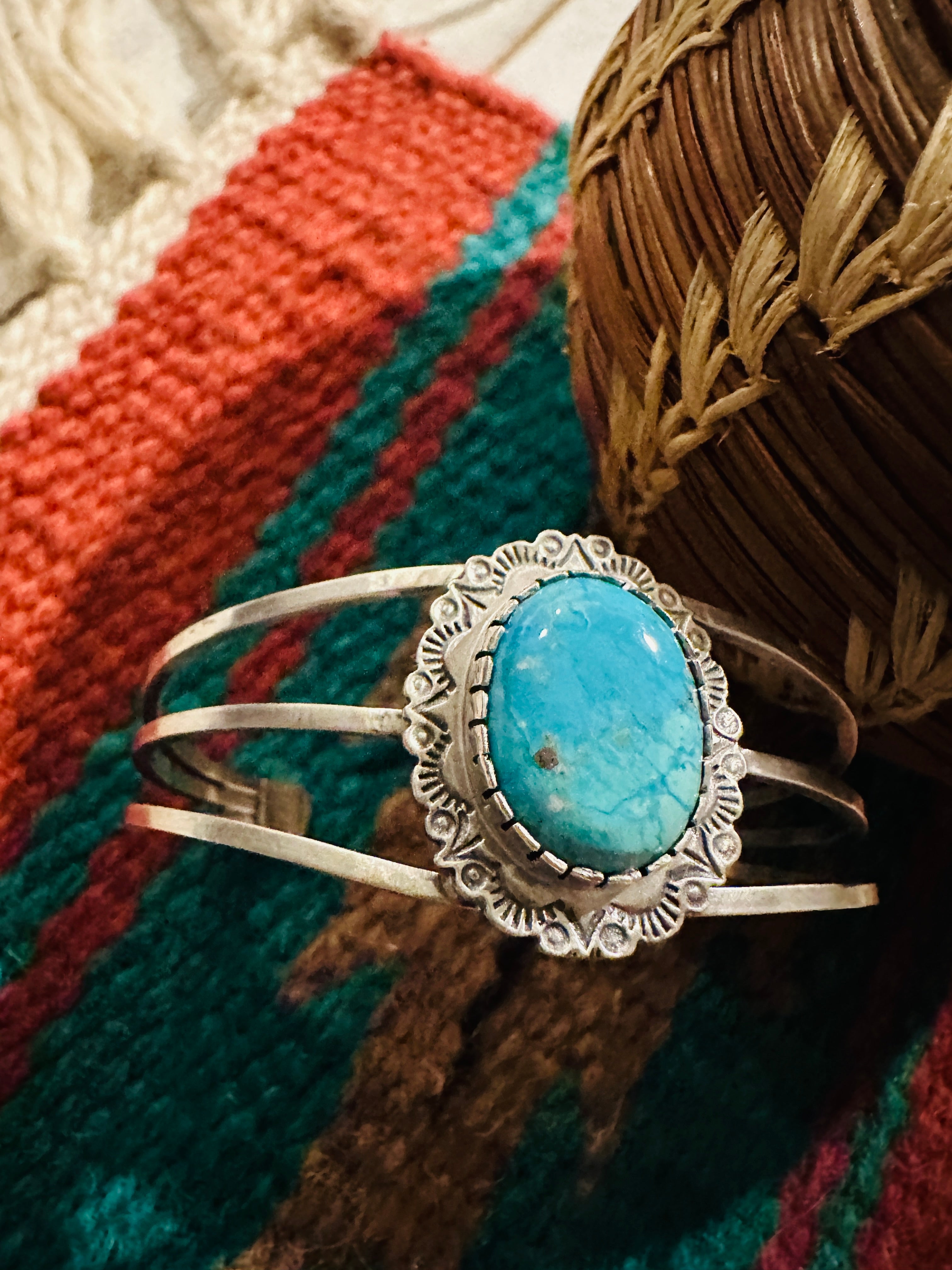 Navajo Sterling Silver & Kingman Turquoise Cuff Bracelet