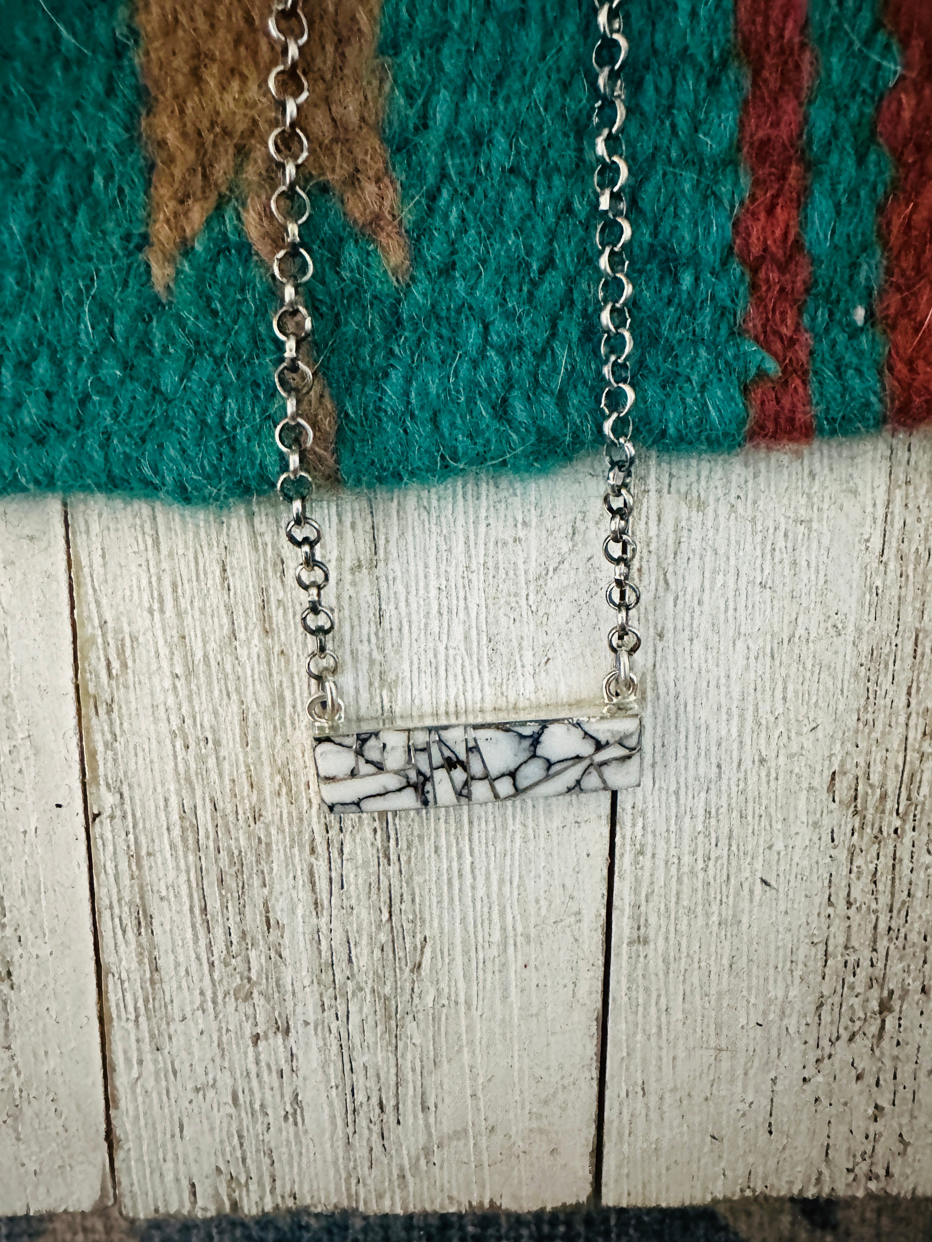 Navajo Howlite Sterling Silver Inlay Bar Necklace