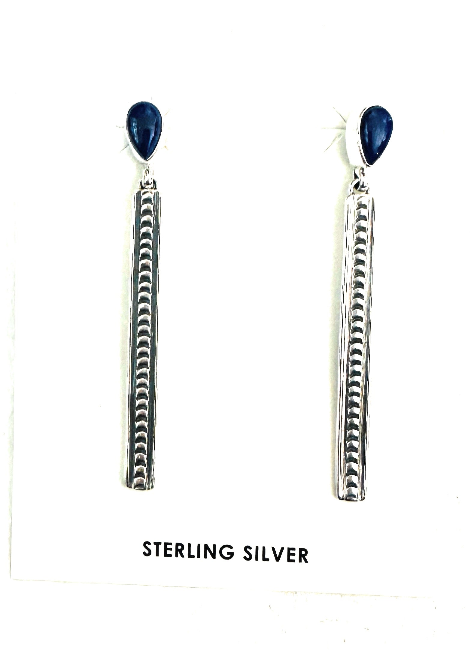 Navajo Lapis & Sterling Silver Drop Dangle Earrings Signed