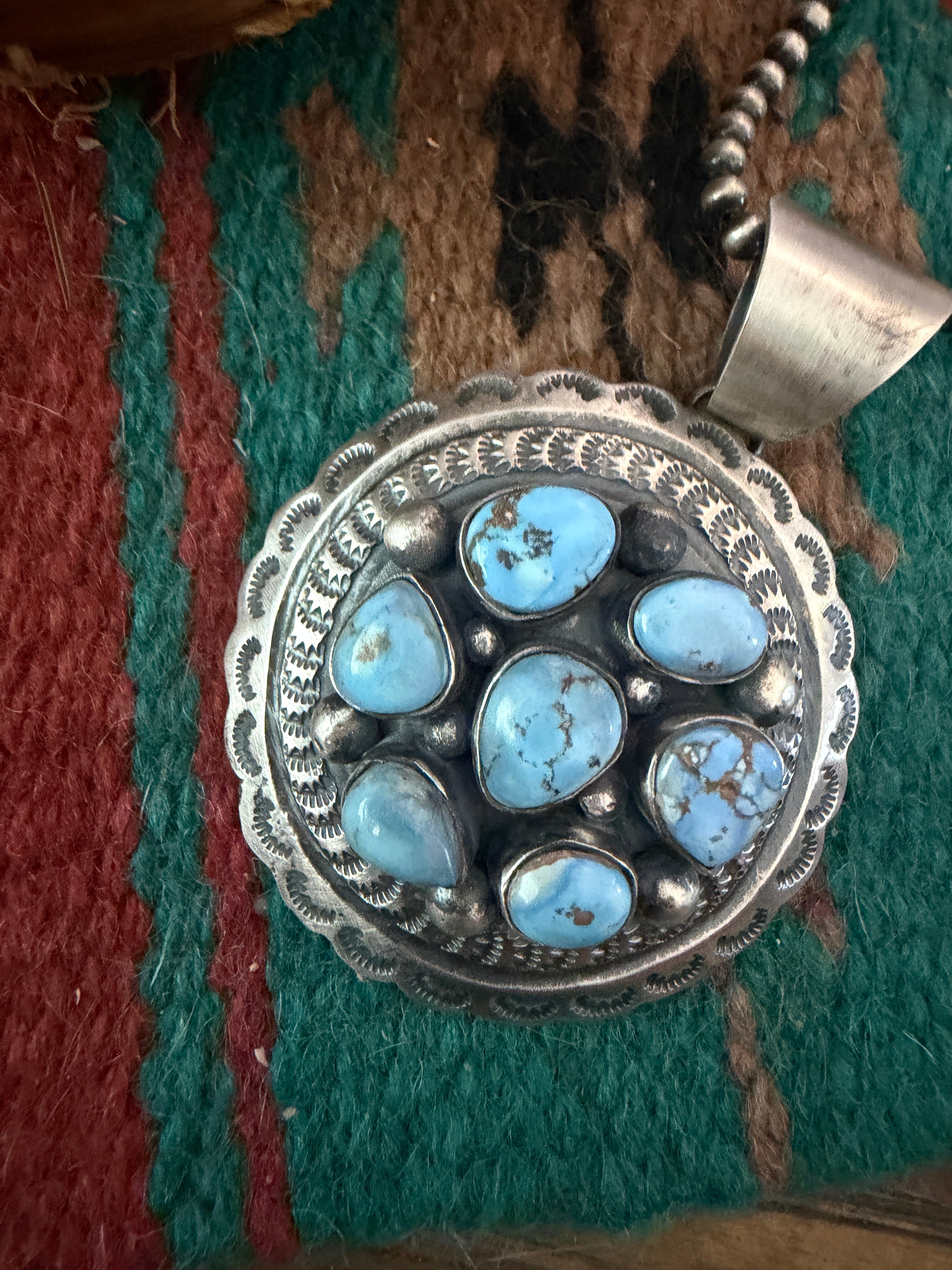Handcrafted Sterling Silver & Golden Hills Turquoise Concho Pendant by Chimney Butte