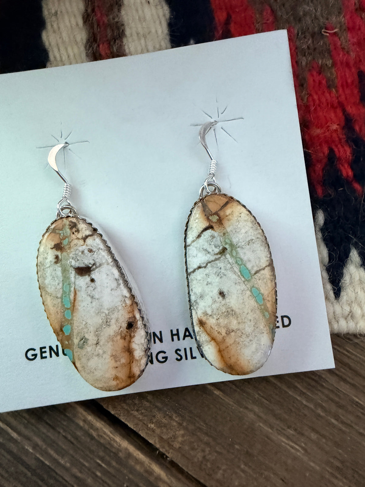 Handcrafted Ribbon Turquoise & Sterling Silver Dangle Earrings by Lorenzo Arviso Jr.