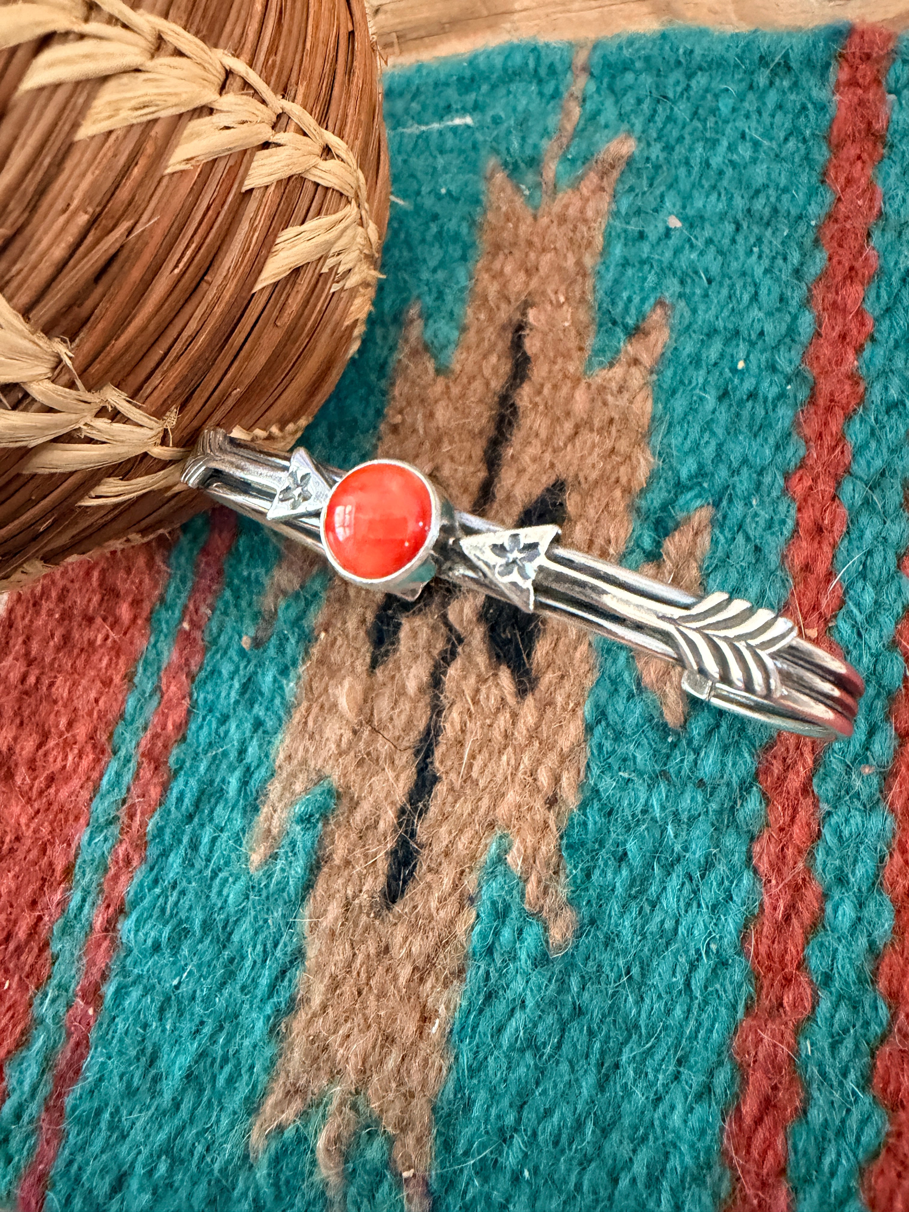 Handcrafted Sterling Silver & Red Spiny Oyster Arrow Cuff Bracelet