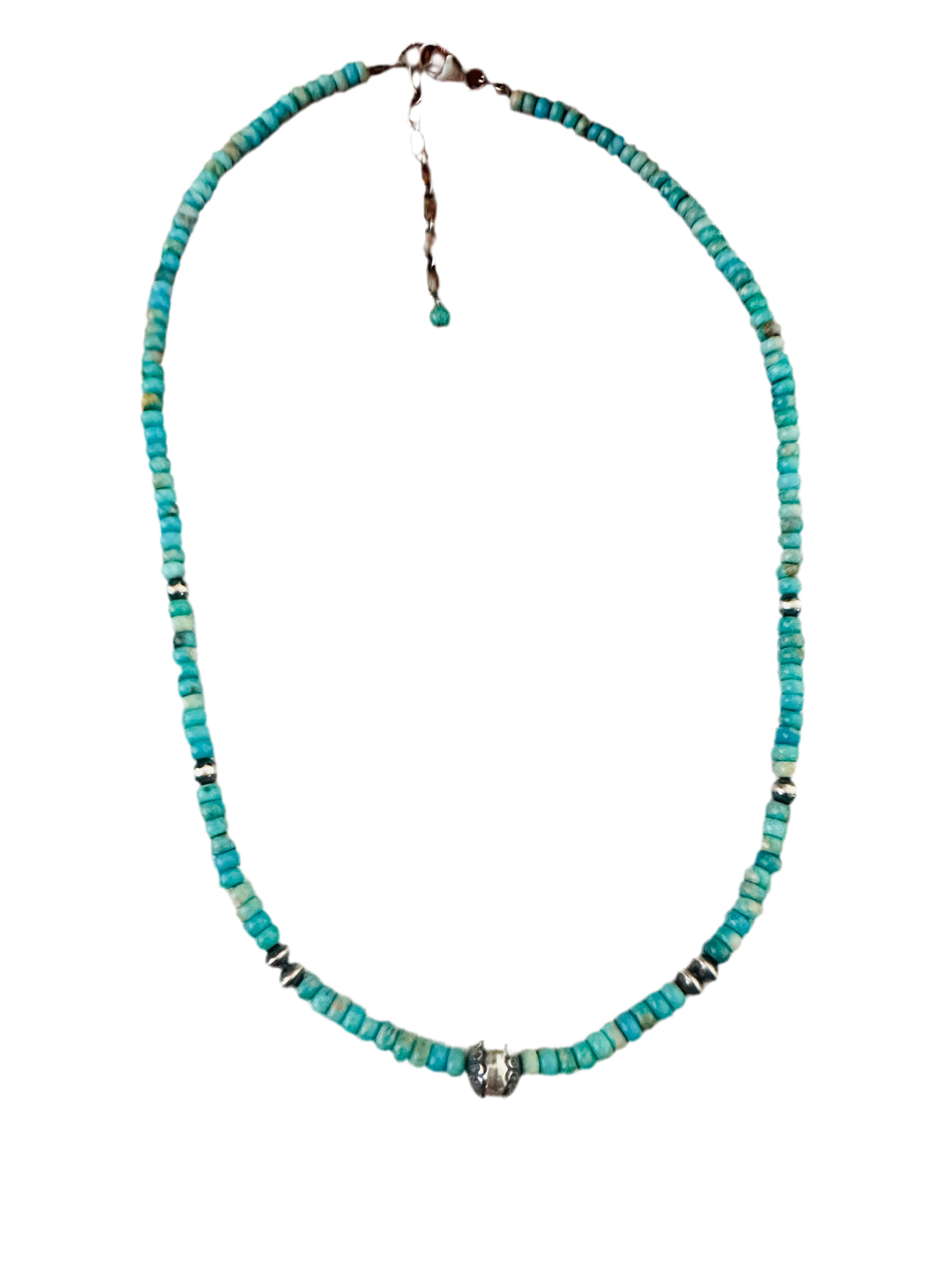 Handcrafted Turquoise & Sterling Silver 16” Beaded Necklace