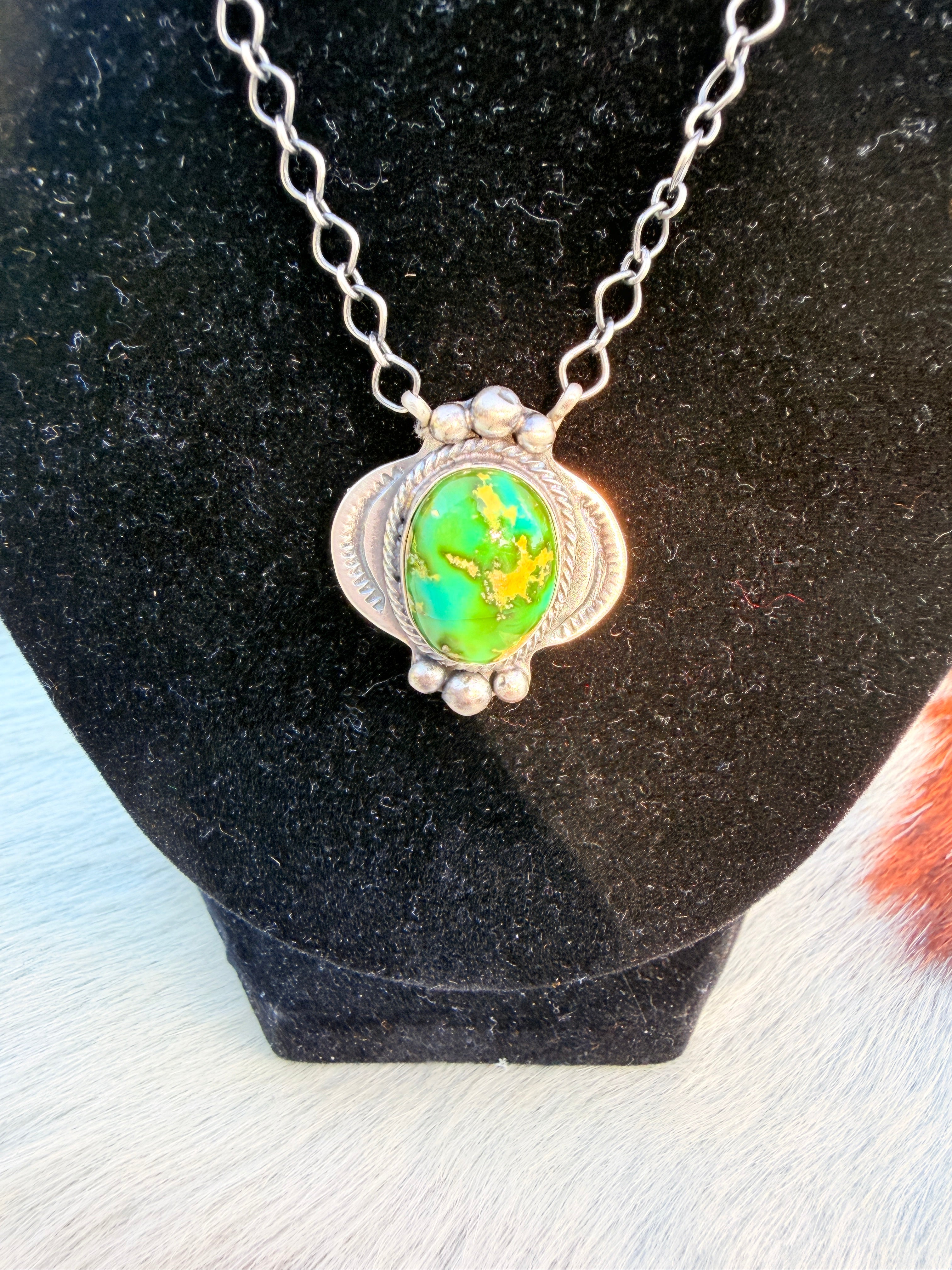 Handcrafted Sonoran Mountain Turquoise & Sterling Silver Necklace by Cordell Platero