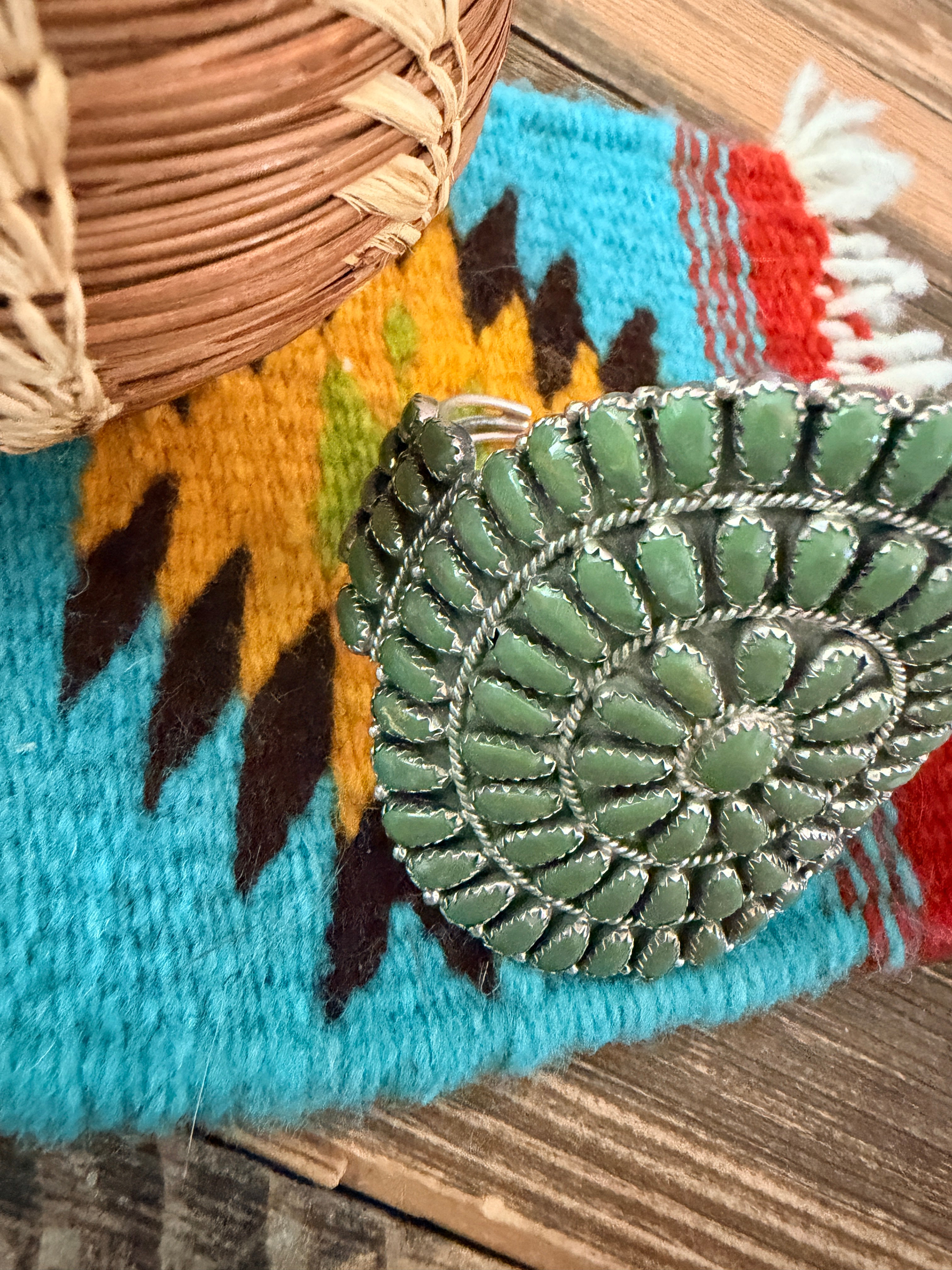 Handcrafted Sterling Silver & Green Turquoise Cluster Cuff Bracelet by Larry Moses Begay