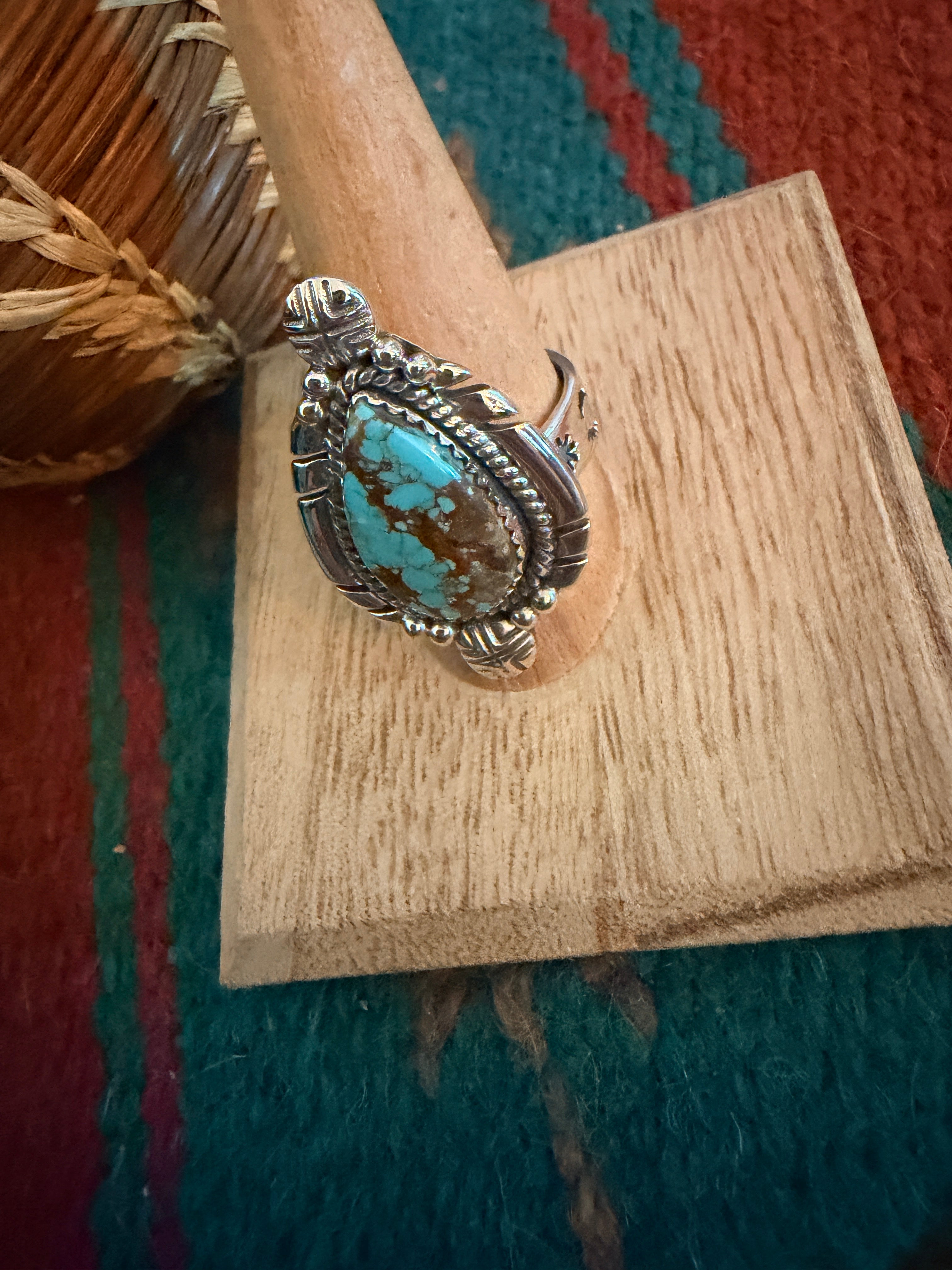 Handmade Sterling Silver Number 8 Turquoise Adjustable Ring Signed Nizhoni