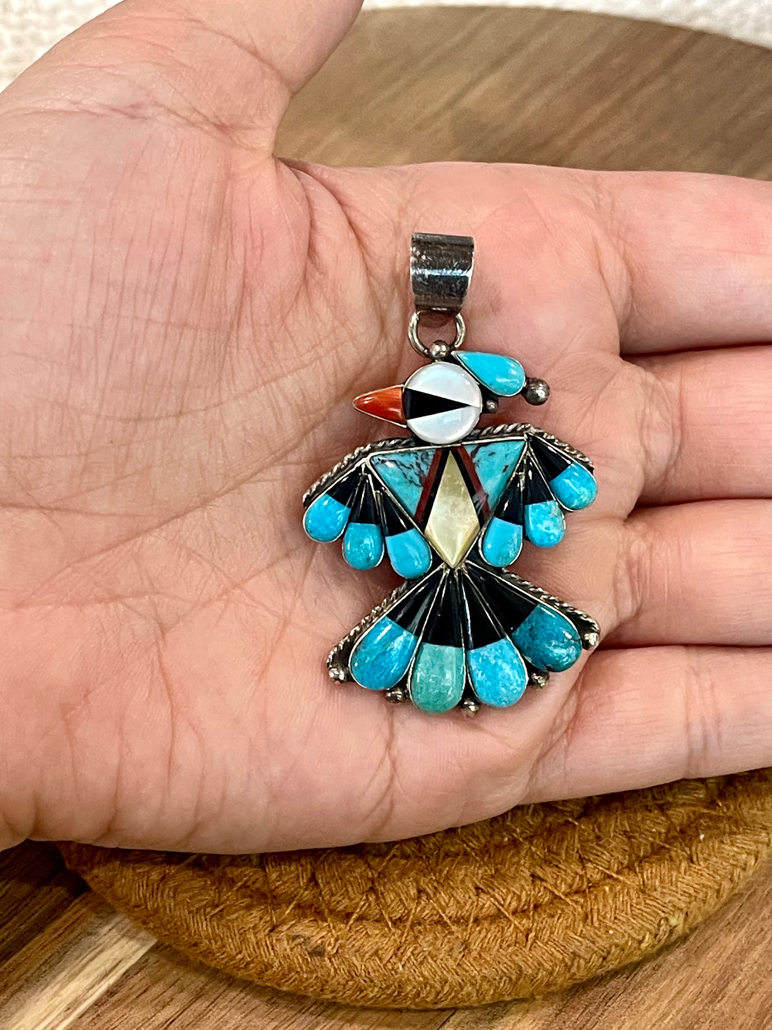 Handmade Sterling Silver & Multi Stone Thunderbird Pendant