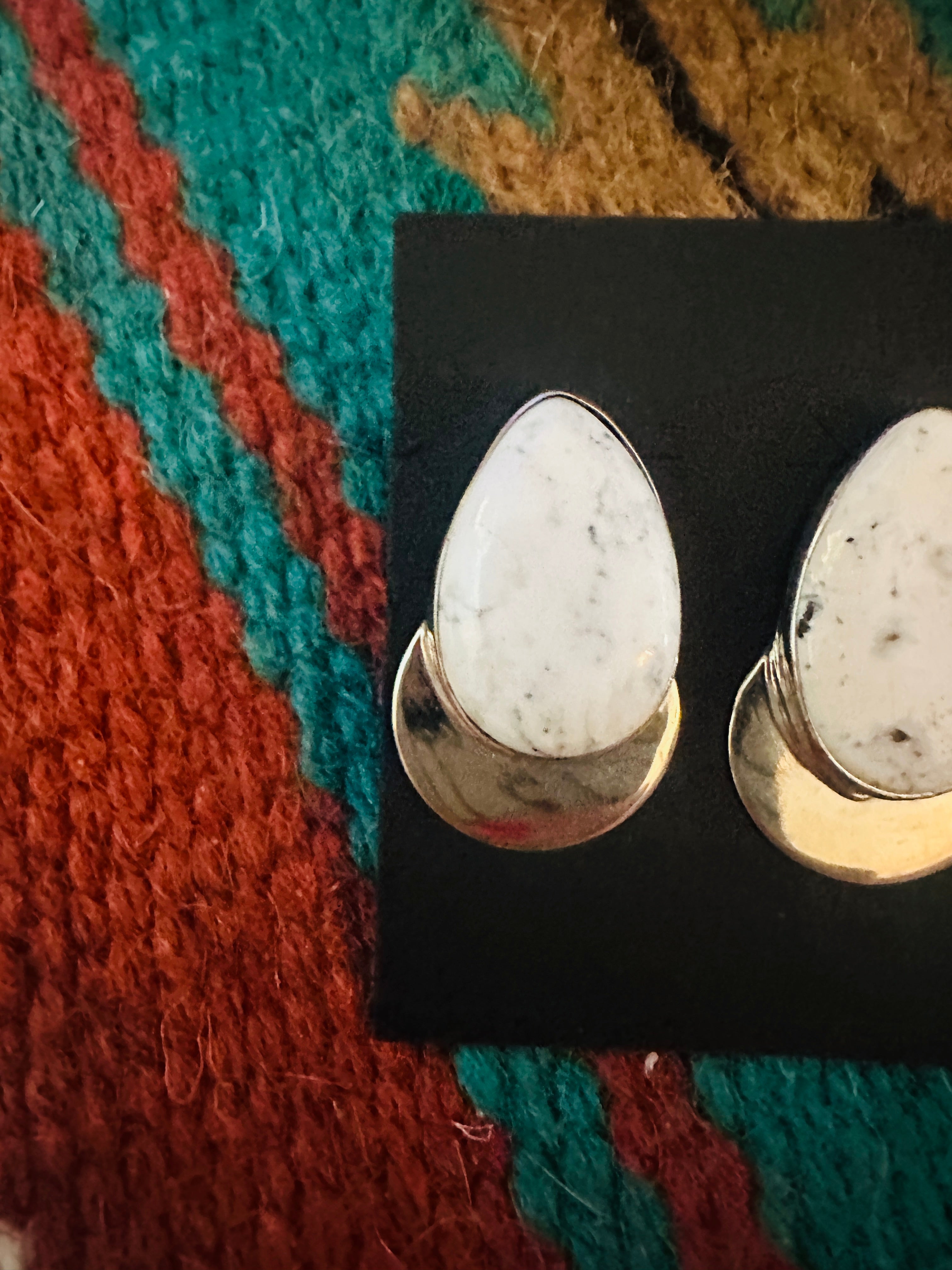 Navajo White Buffalo & Sterling Silver Post Earrings