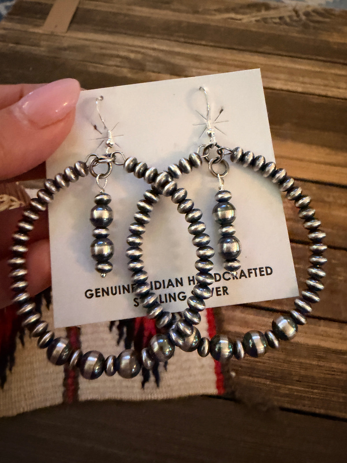 Handcrafted Sterling Silver Pearl Beaded Dangle Hoop Earrings