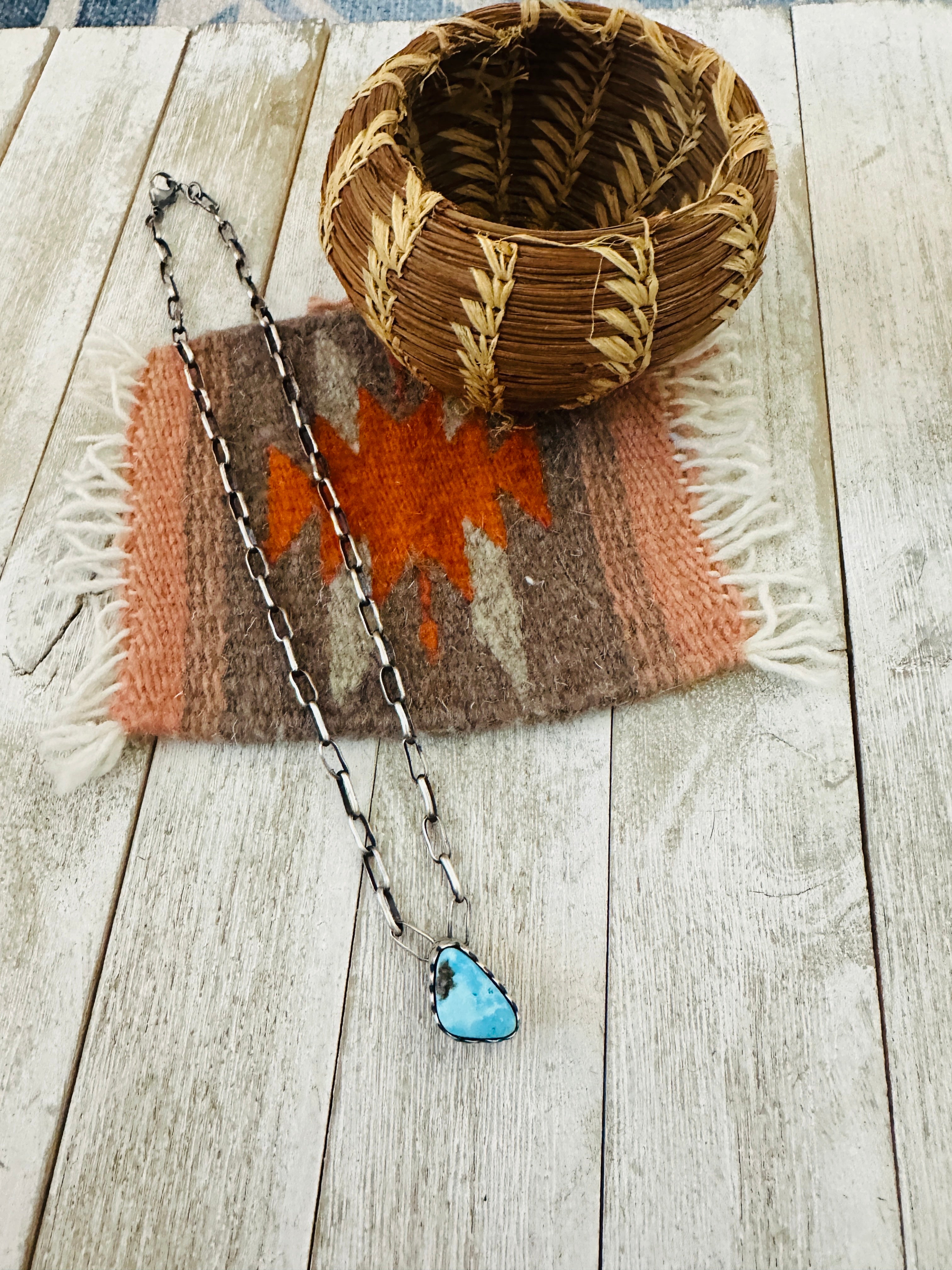 Handcrafted Turquoise & Sterling Silver Chain Necklace