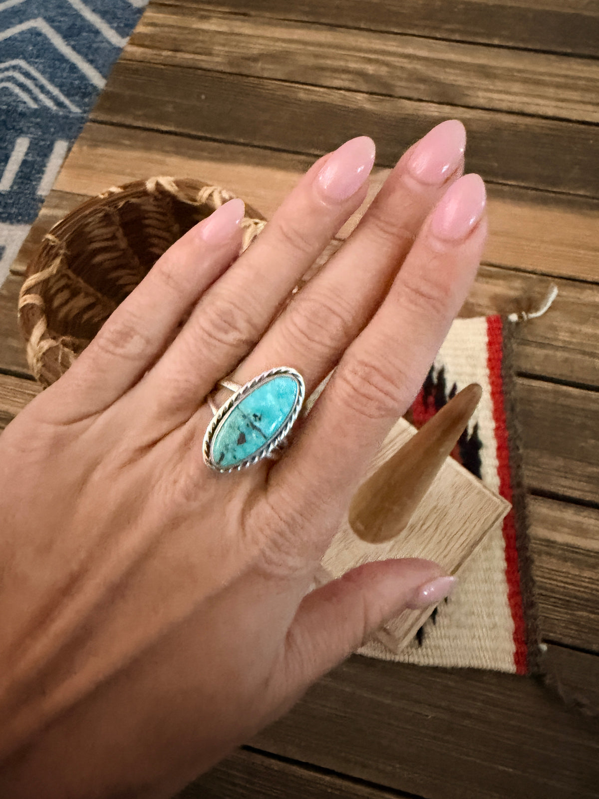 Handcrafted Turquoise & Sterling Silver Ring Size 9.75