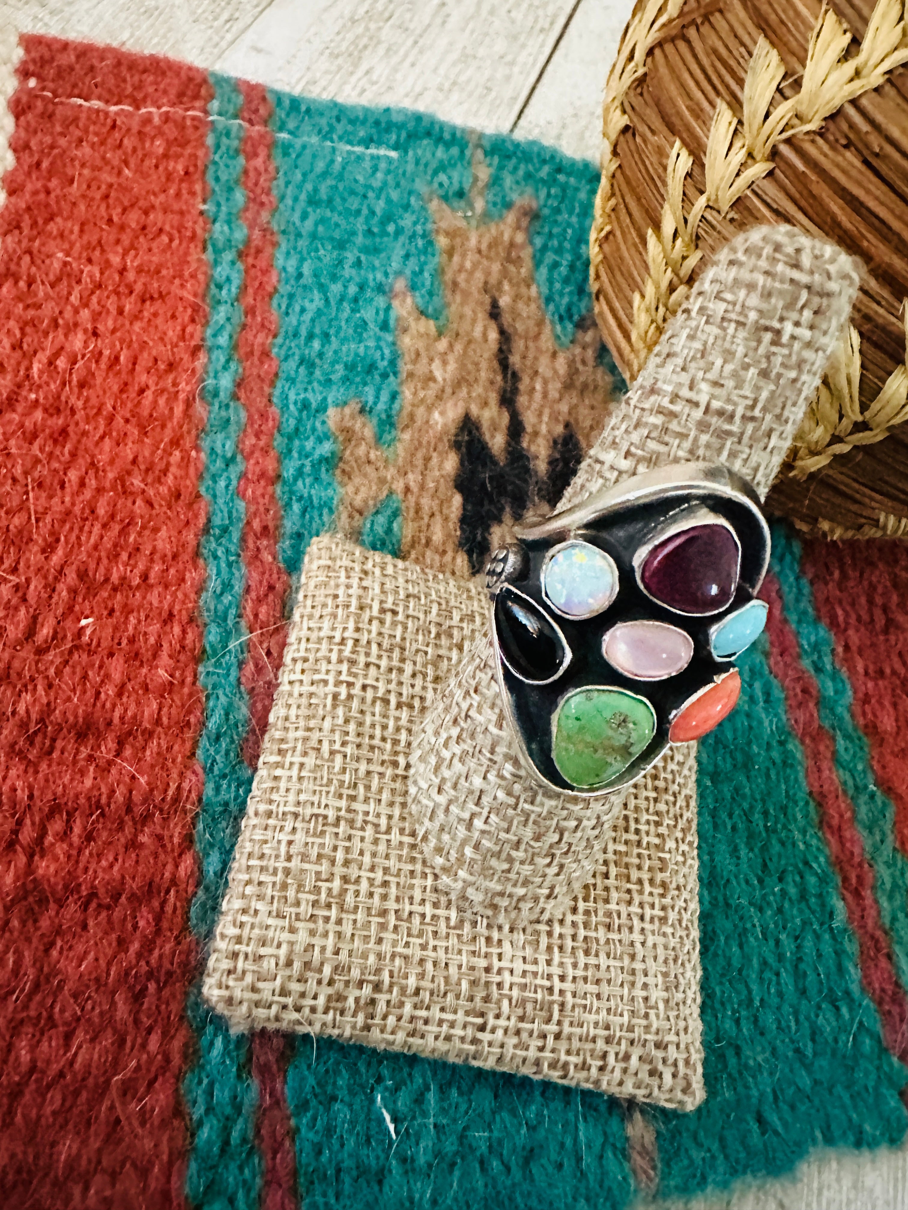 Handcrafted Sterling Silver & Multi Stone Cluster Ring Size 8 by Emer Thompson