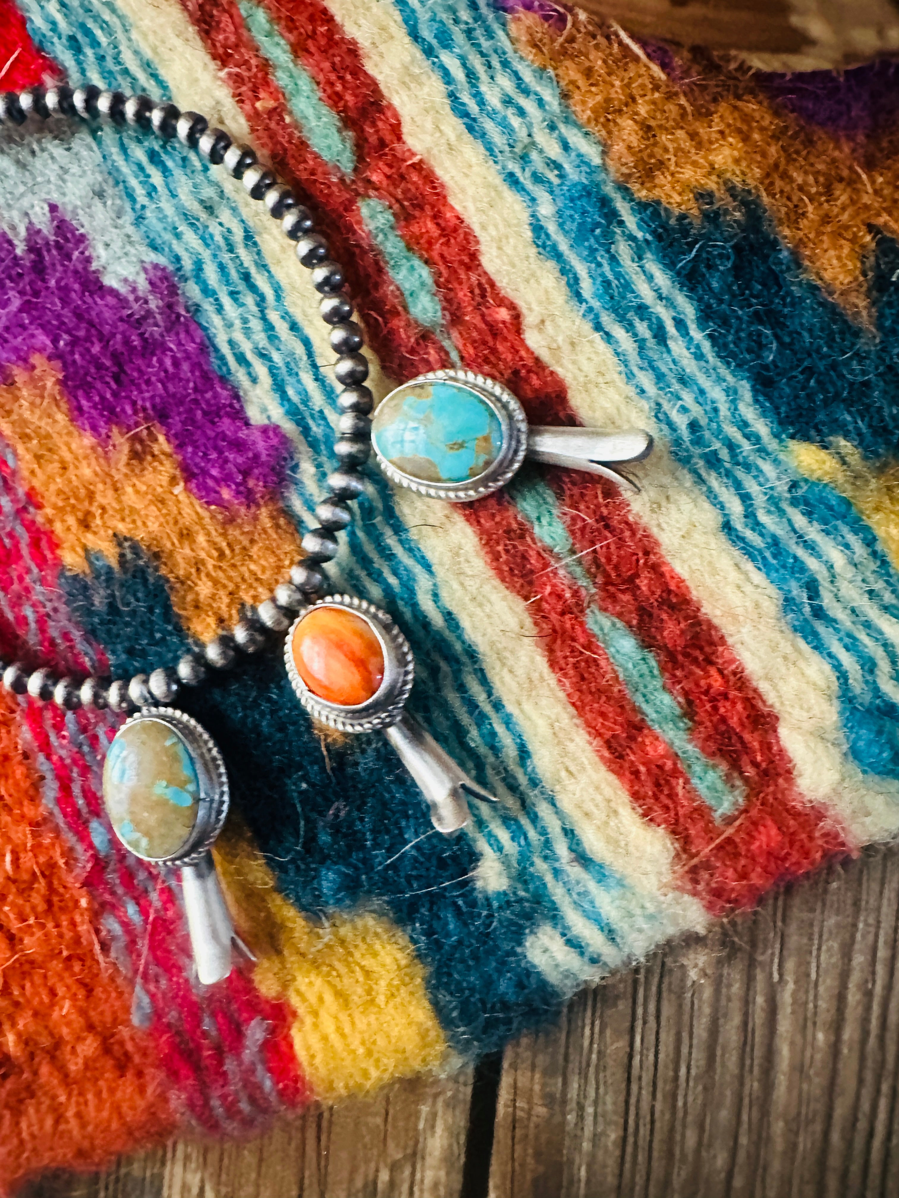 Handcrafted 3mm Sterling Silver Pearl, Turquoise & Spiny Oyster Blossom Stretch Bracelet