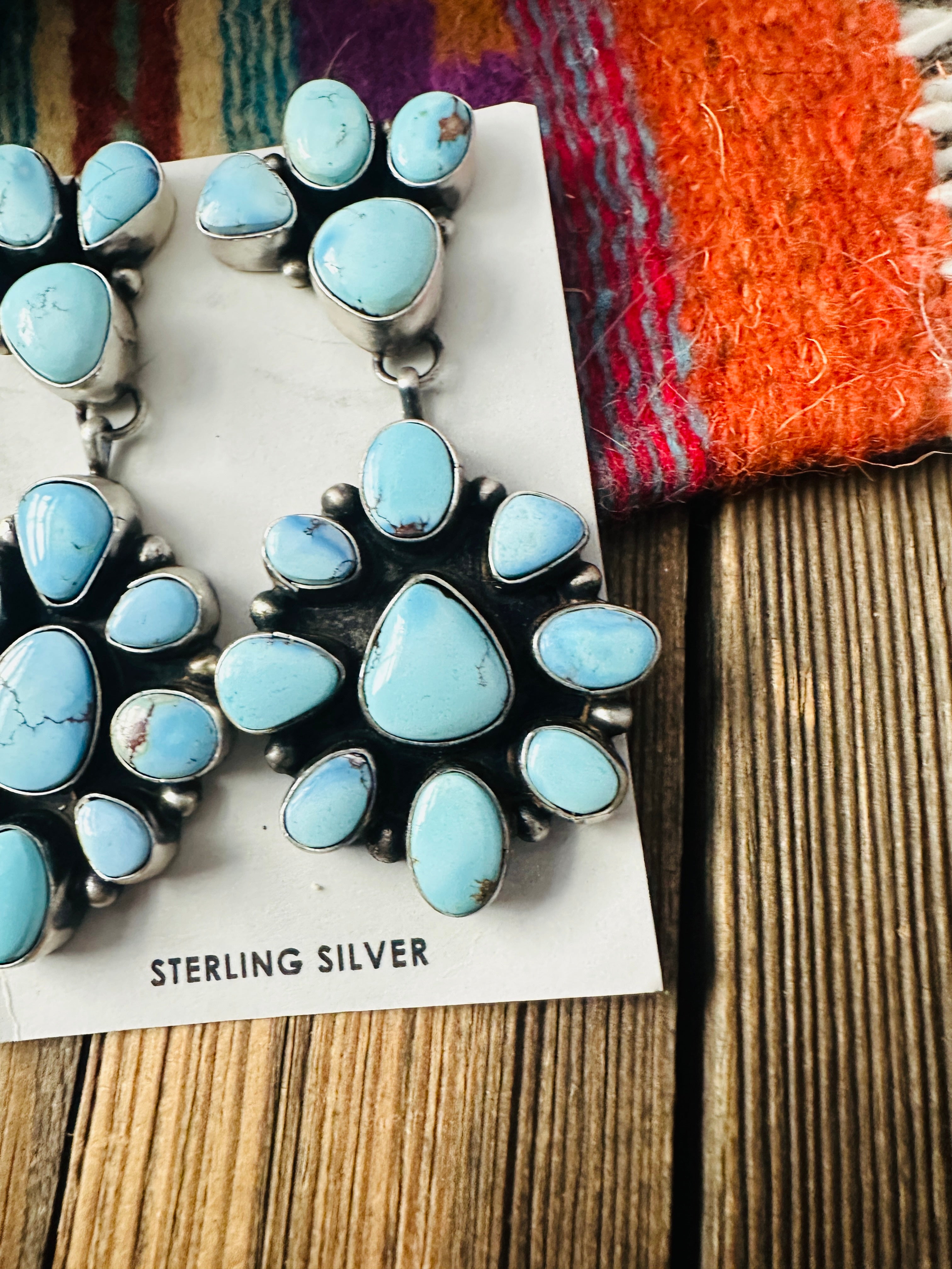 Handcrafted Golden Hills Turquoise & Sterling Silver Cluster Dangle Earrings