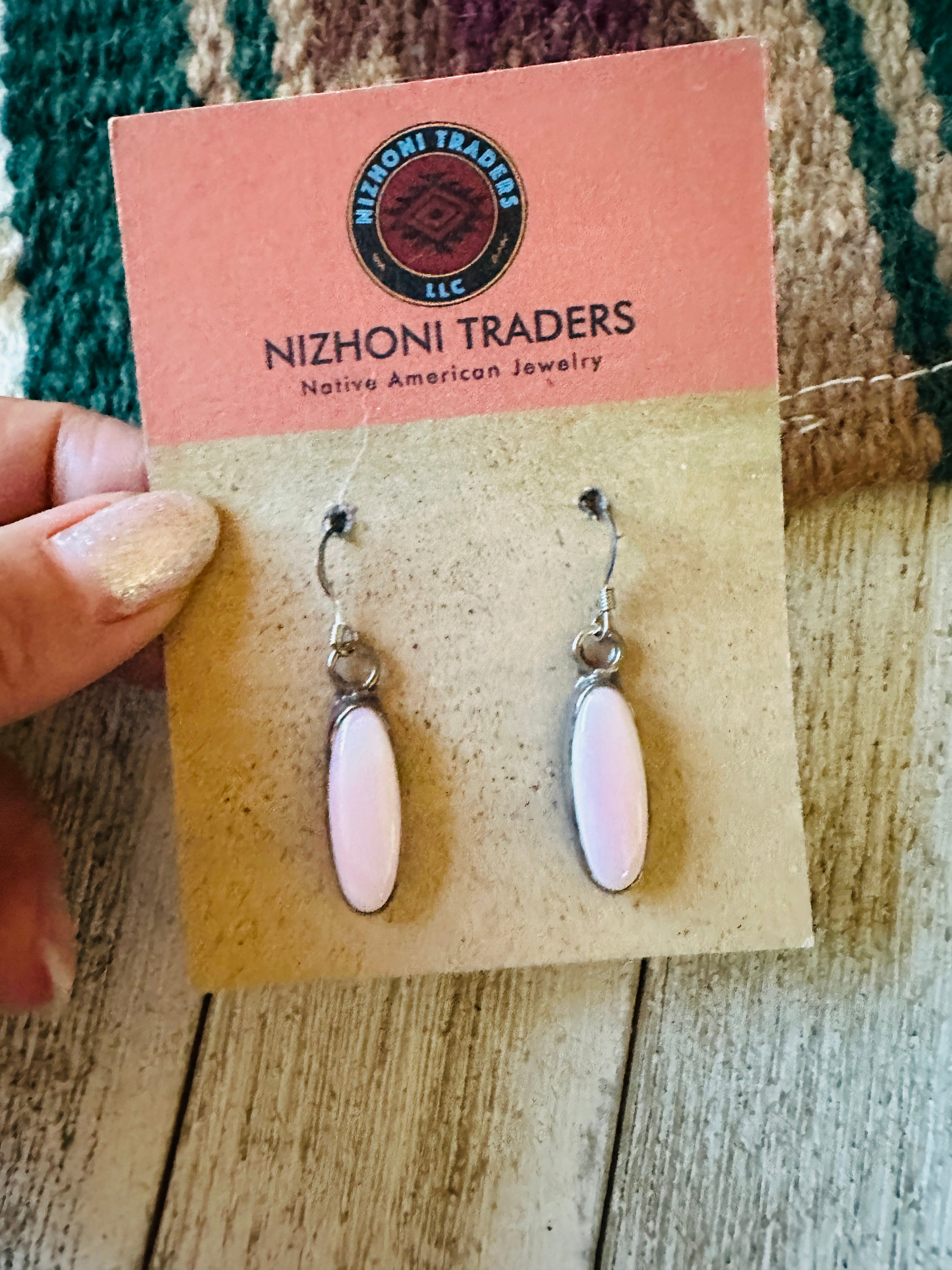 Navajo Queen Pink Conch & Sterling Silver Dangle Earrings