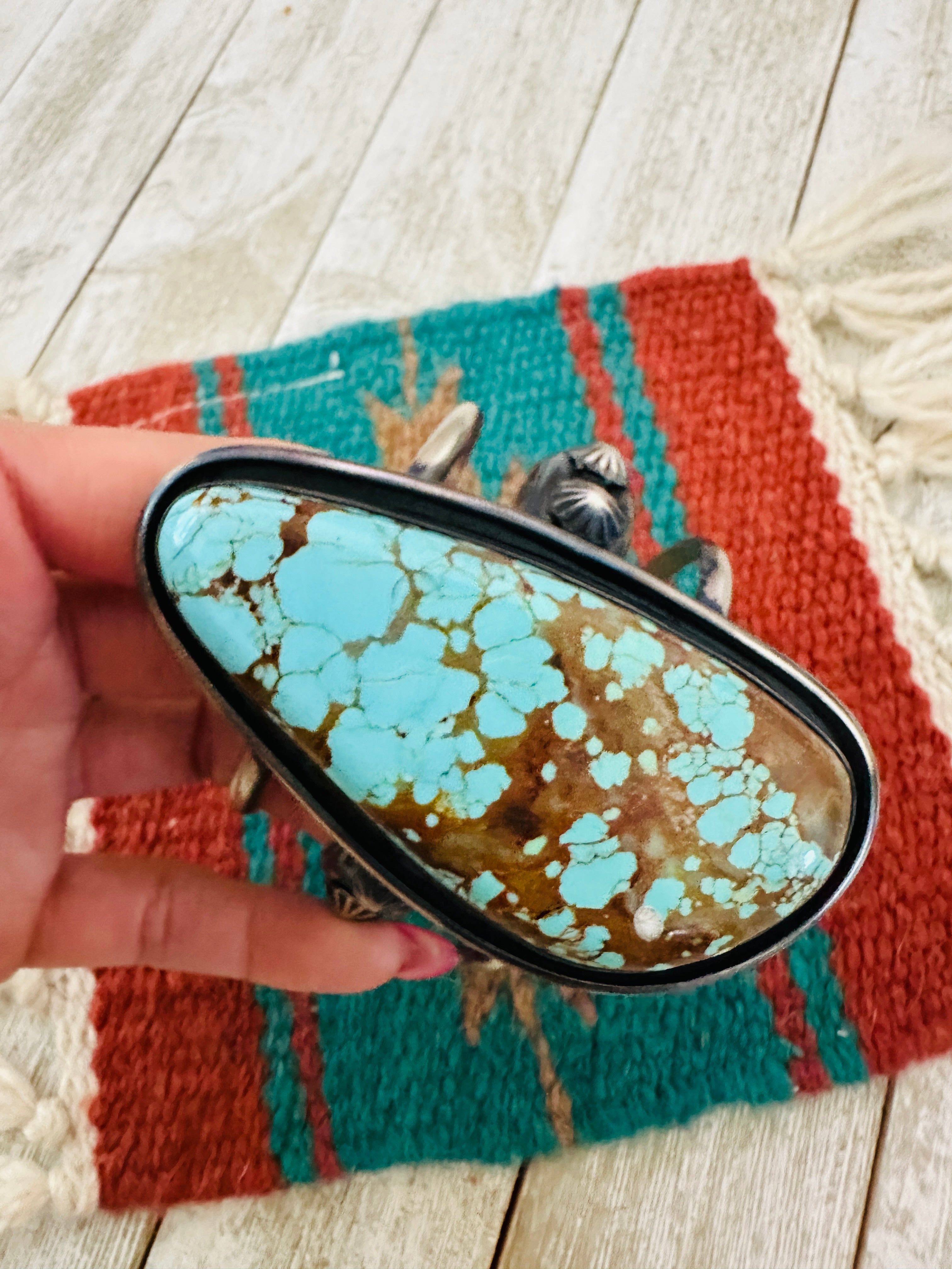 Handcrafted Sterling Silver & Number 8 Turquoise Cuff Bracelet by Chimney Butte