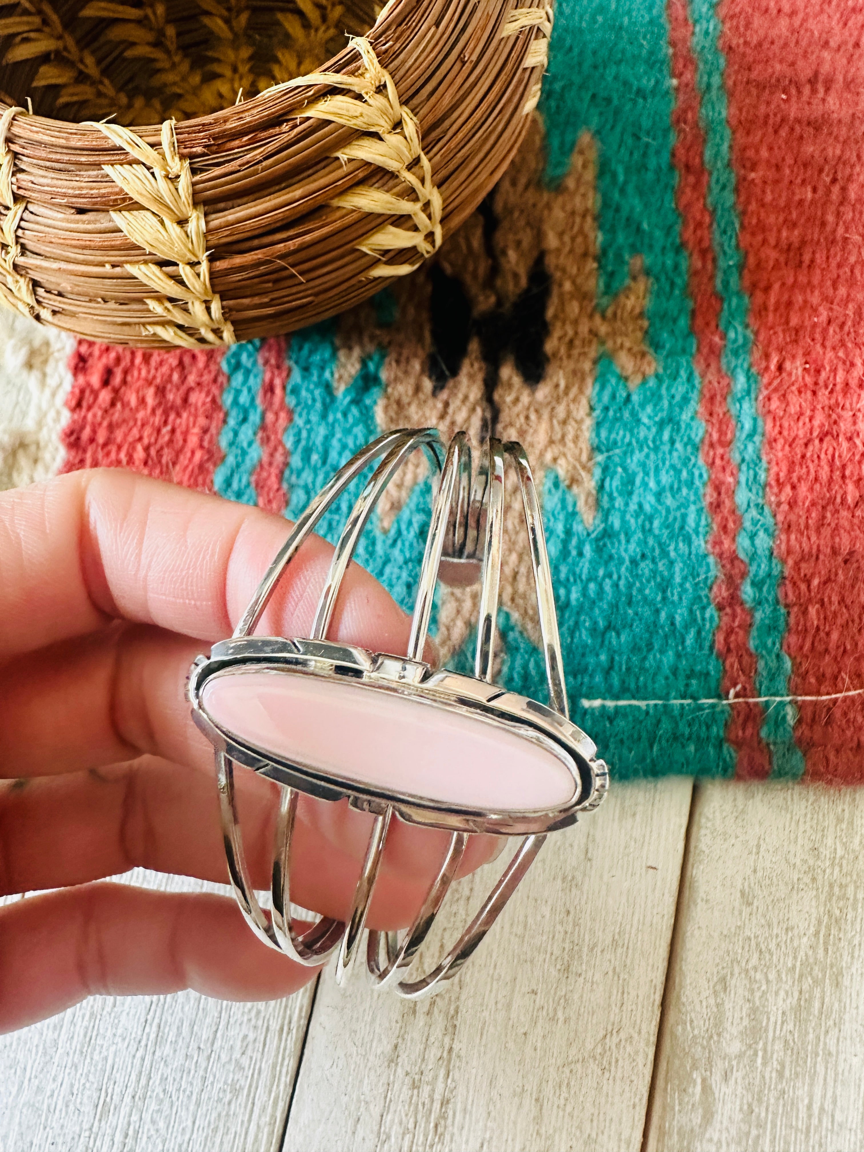 Navajo Queen Pink Conch & Sterling Silver Cuff Bracelet