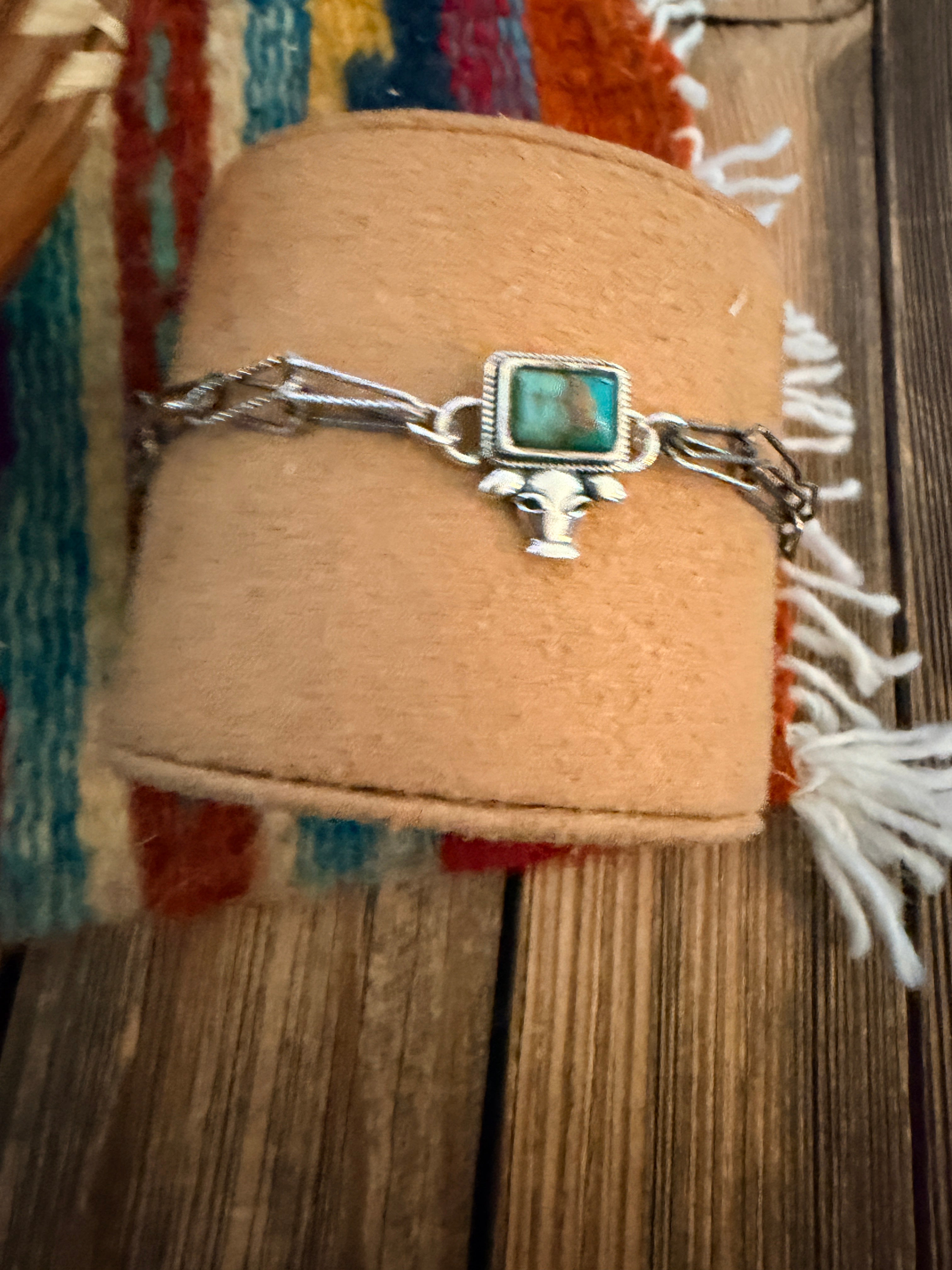 Handmade Kingman Turquoise & Sterling Silver Cow Anklet