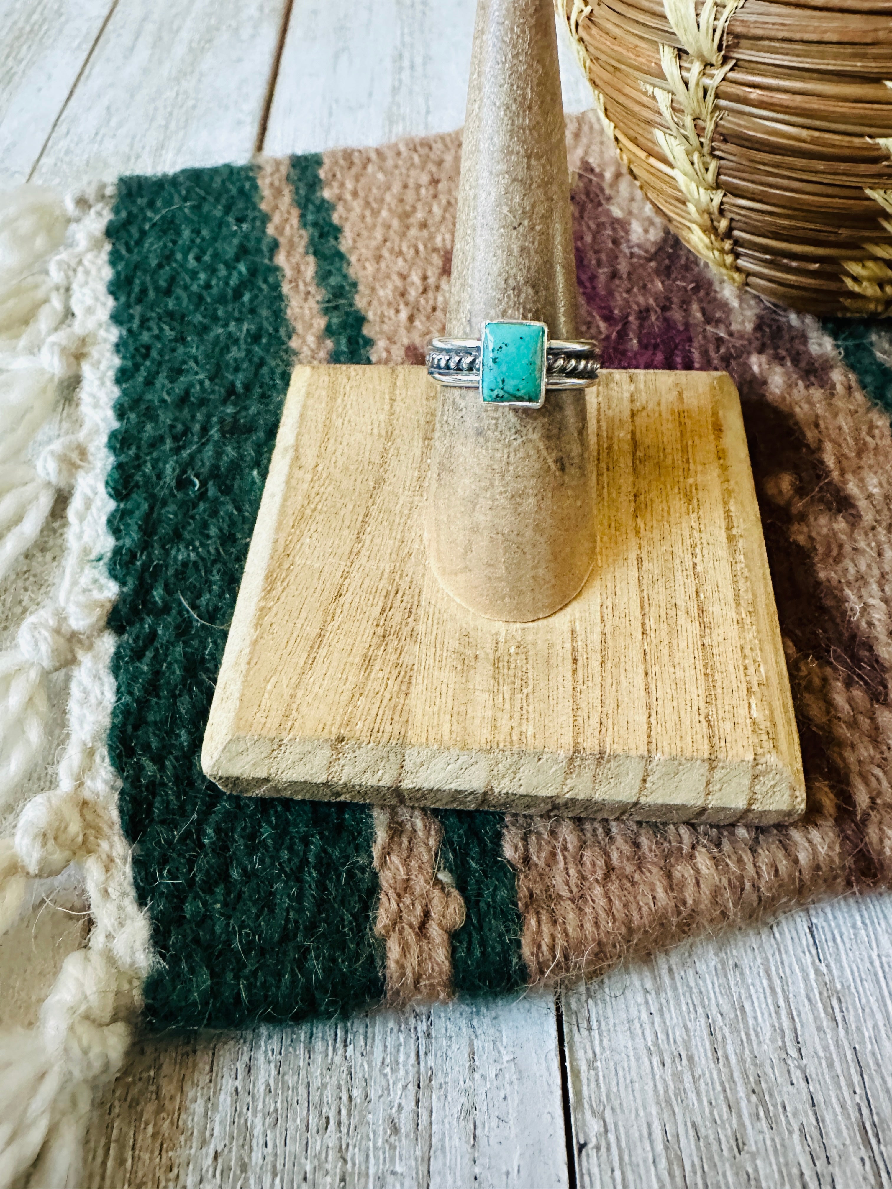 Navajo Turquoise & Sterling Silver Rectangle Ring