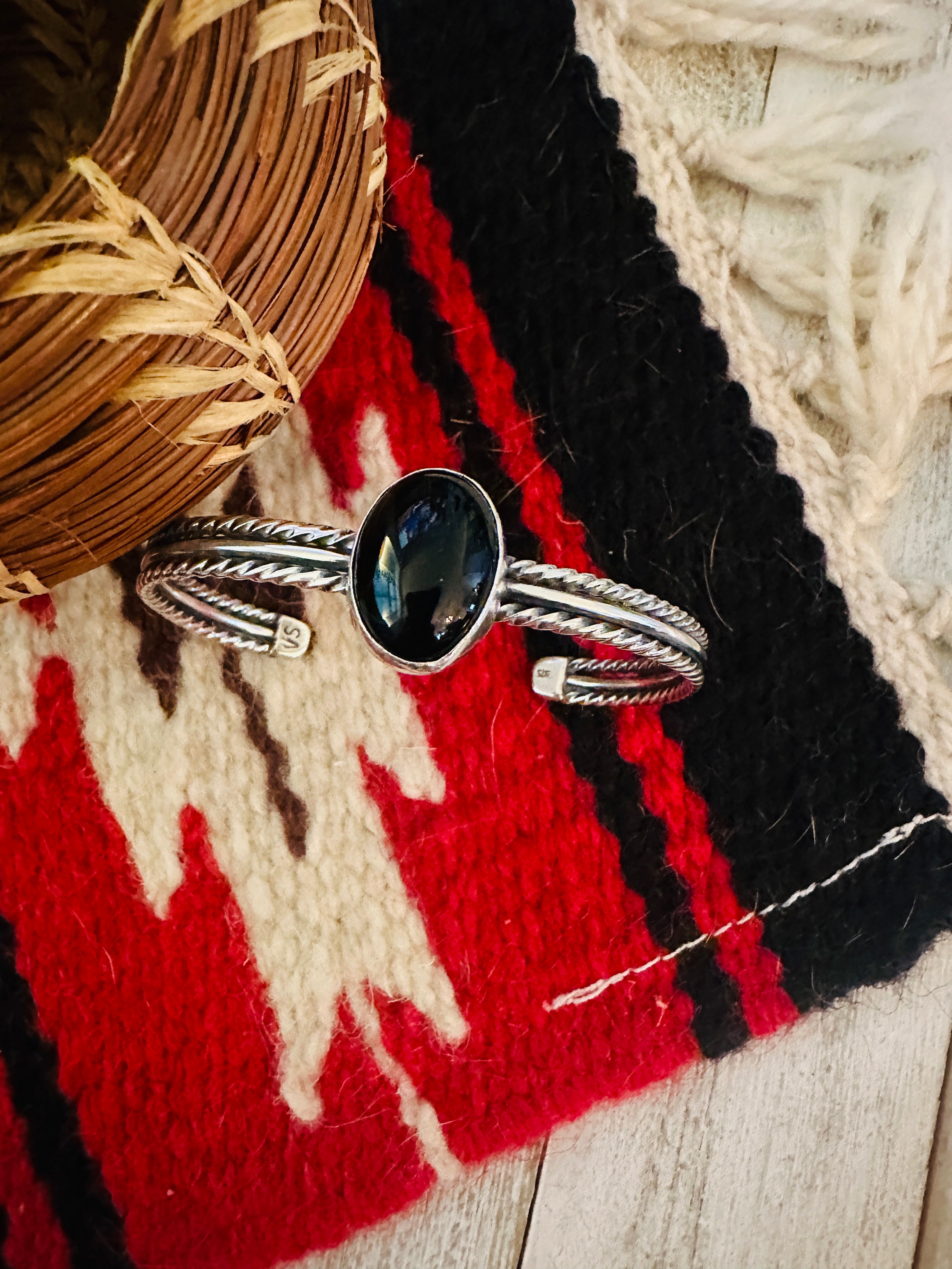 Navajo Sterling Silver & Black Onyx Cuff Bracelet