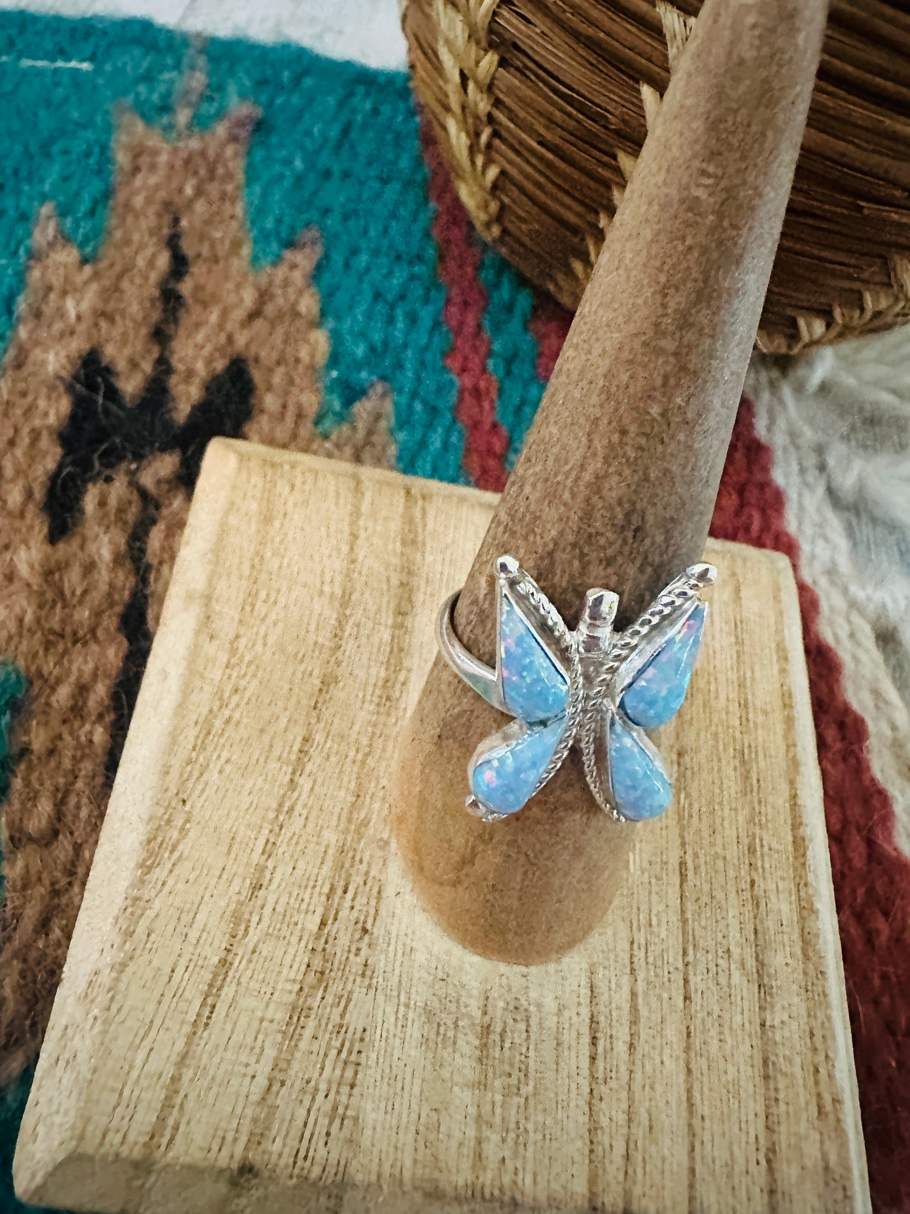 Zuni Sterling Silver Blue Opal Butterfly Ring - Main Image